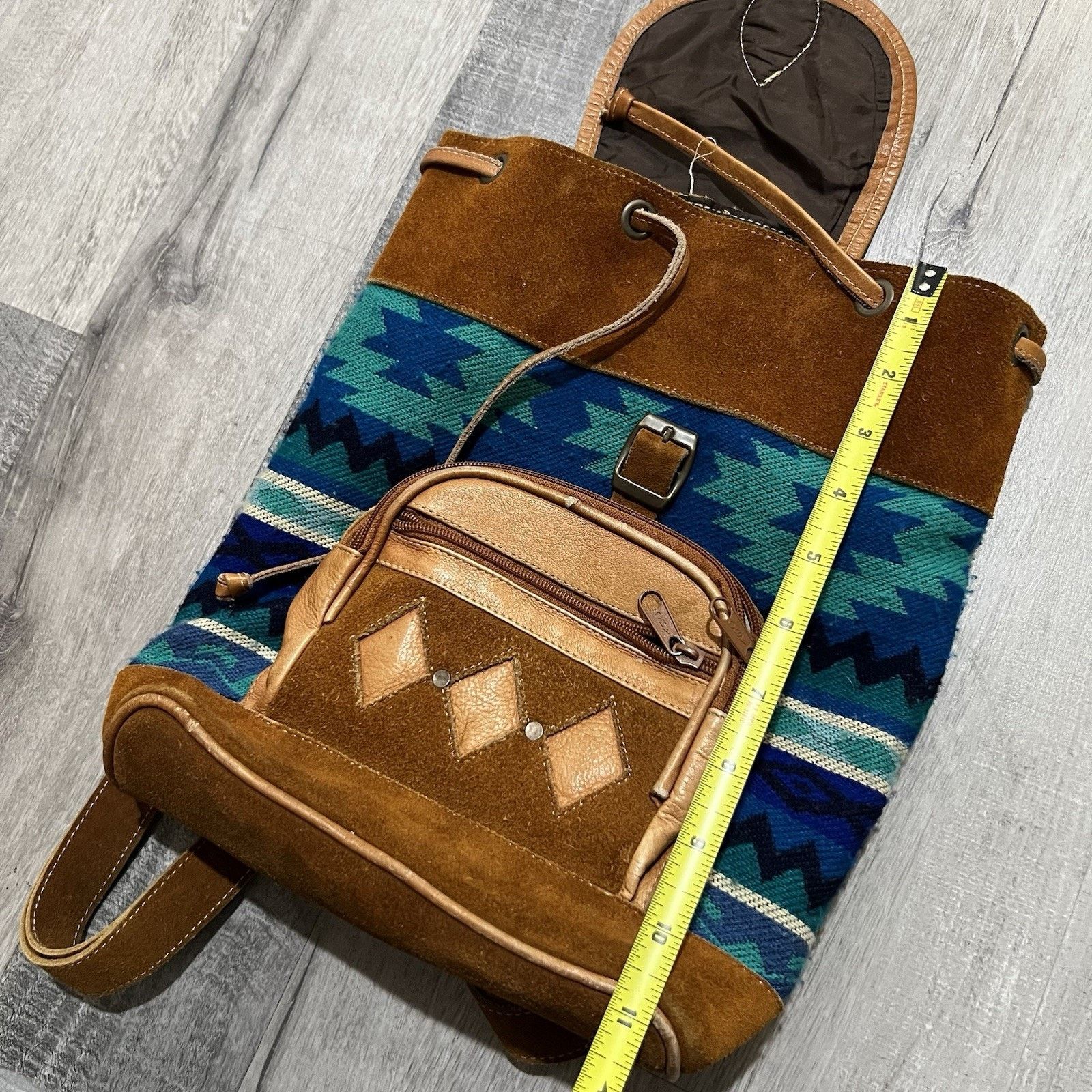 Other Southwestern Aztec Suede Backpack Teal/Brown Boho Hippie Size ONE SIZE - 4 Thumbnail
