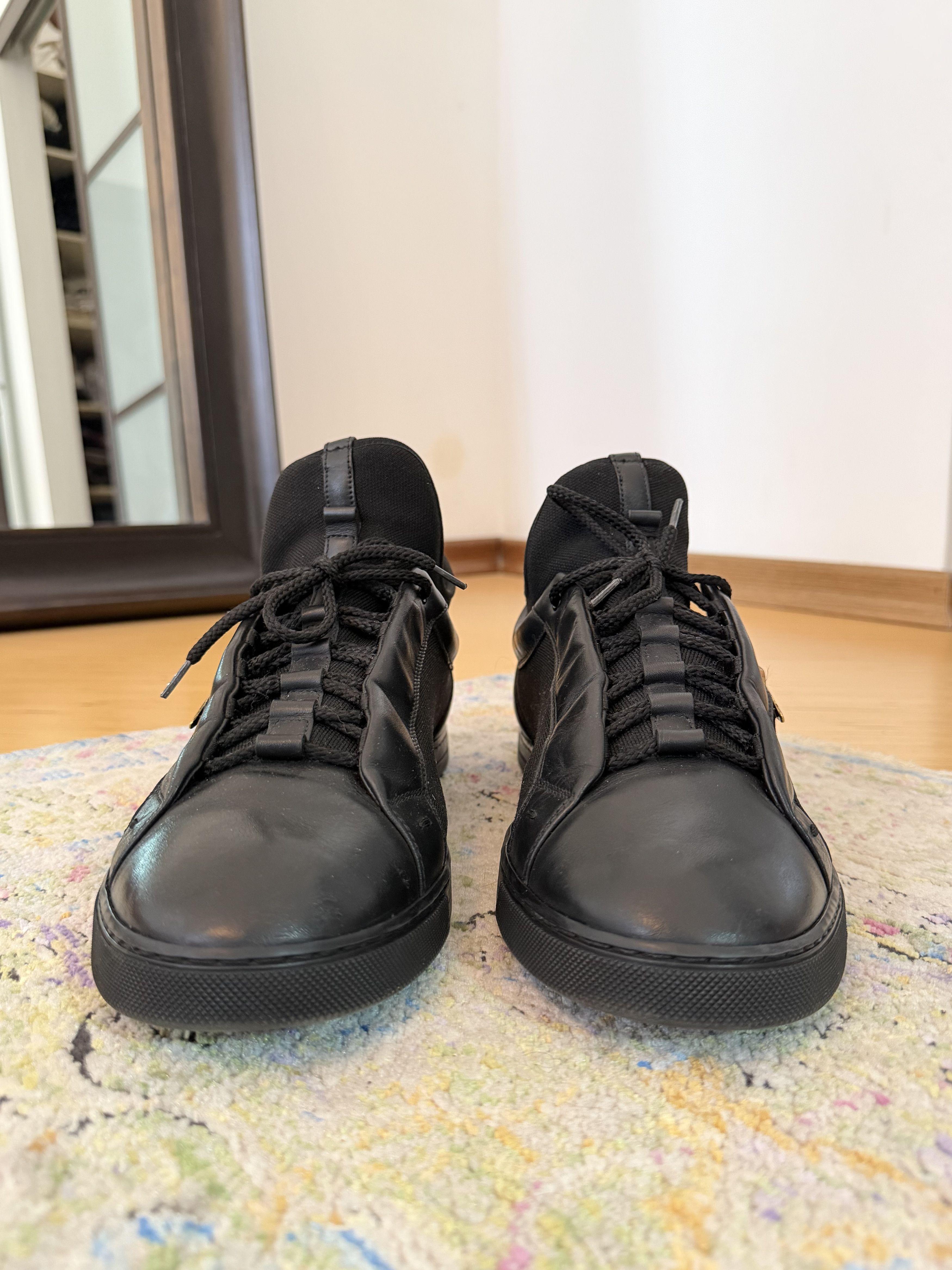 Fendi Fendi Black Leather and Fabric Monster Eye Mid Top Sneakers Size US 10 / EU 43 - 5 Thumbnail