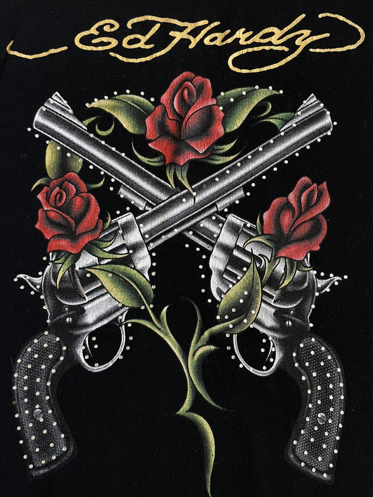 Ed Hardy Y2K Vintage Ed Hardy 00’s Pistol Rose T-Shirt Black RARE Size M / US 6-8 / IT 42-44 - 5 Thumbnail