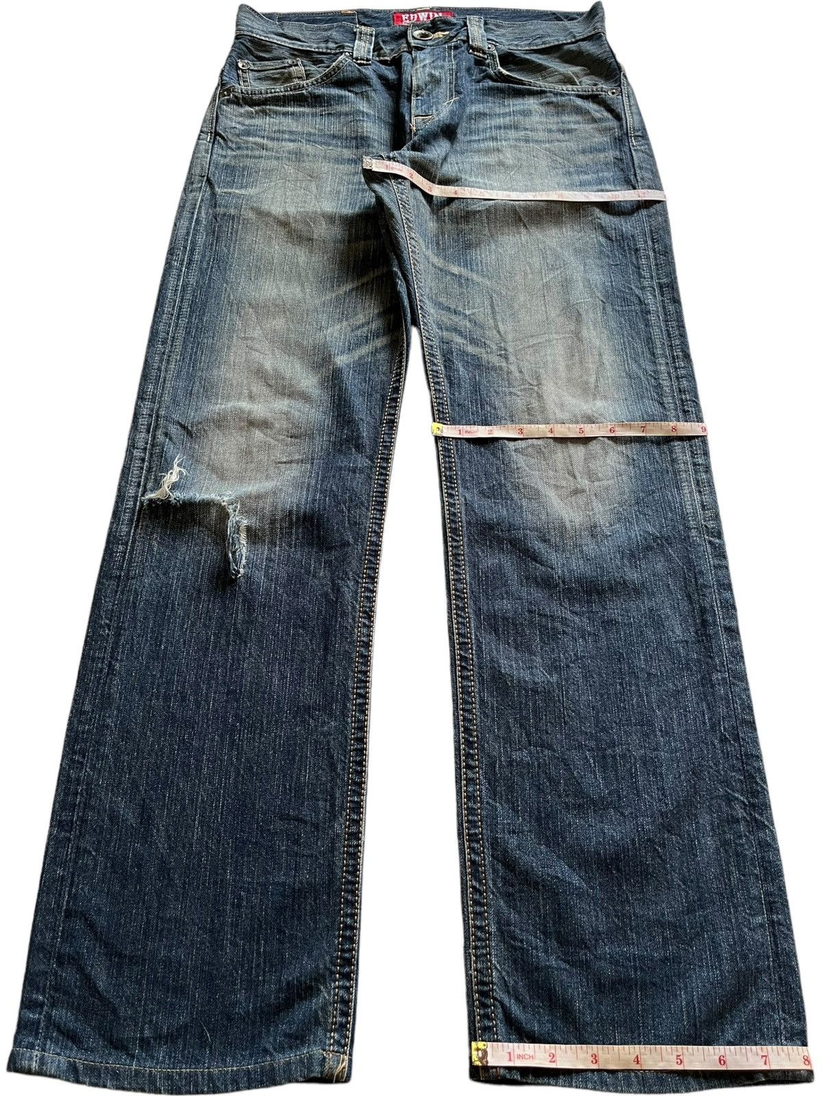 Edwin × Japanese Brand Vintage Japanese Edwin Rusty Mud Wash Ripped Loose Jeans Size US 32 / EU 48 - 13 Thumbnail