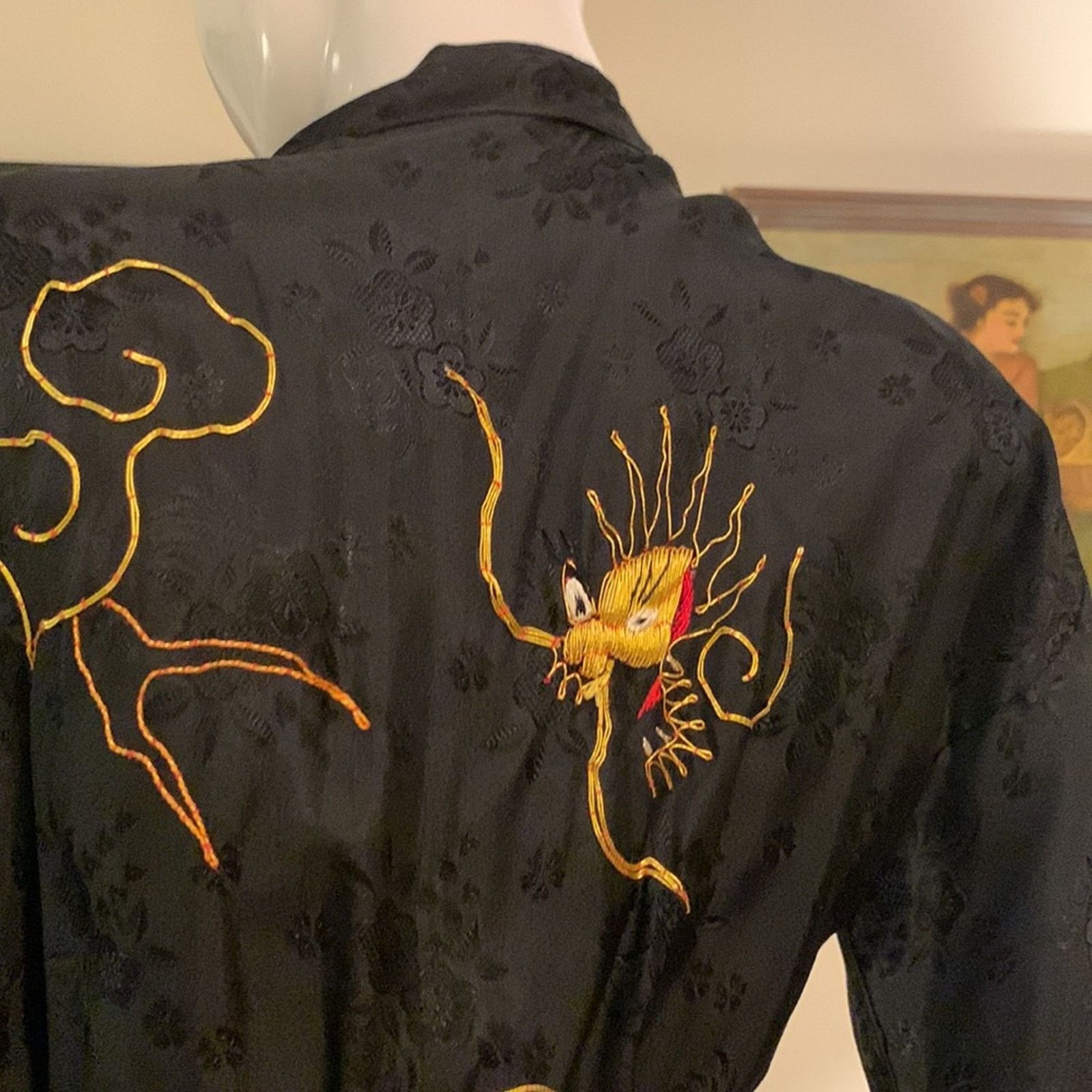 Vintage Dragon embroidery black kimono ,Vintage,Japan and Korea Size ONE SIZE - 13 Thumbnail