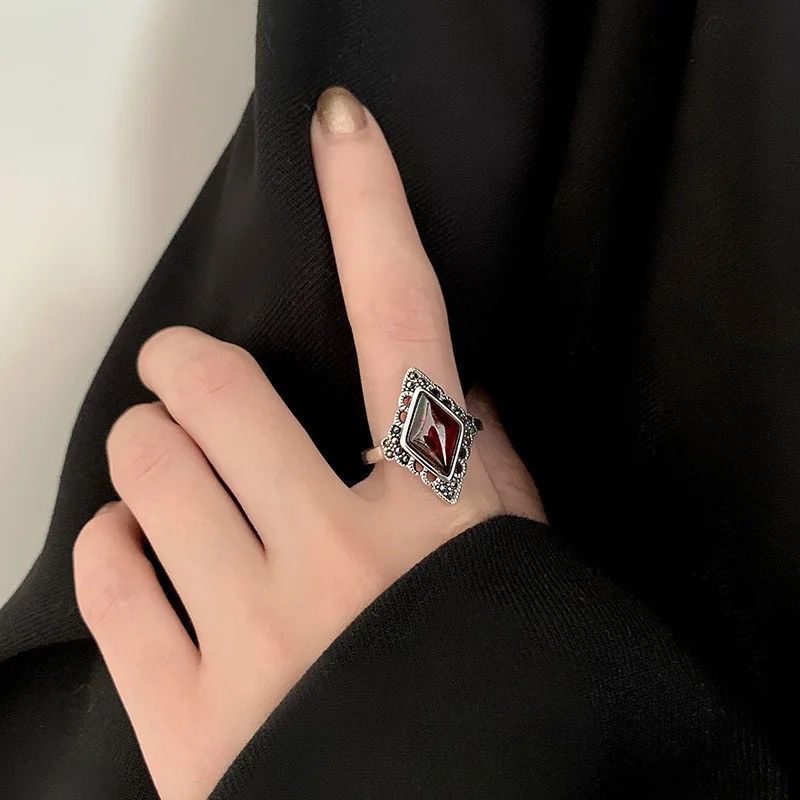 Japanese Brand × Jewelry × Vintage Creative Red Garnet Stone Craft Ring Size ONE SIZE - 3 Thumbnail