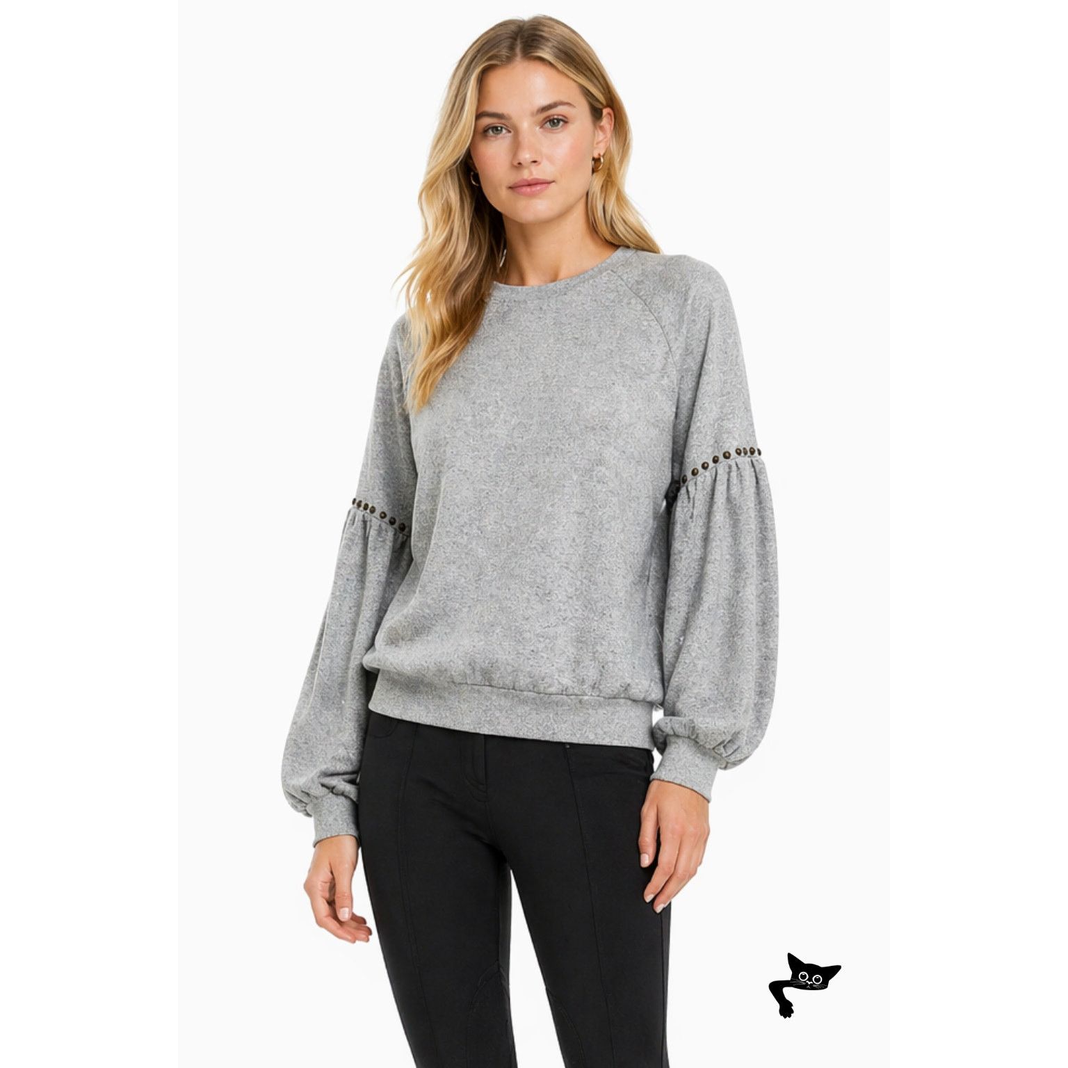THE GREAT The Great Studded Balloon Sleeve Gray Sweater Size 1 Small Size S / US 4 / IT 40 - 3 Thumbnail