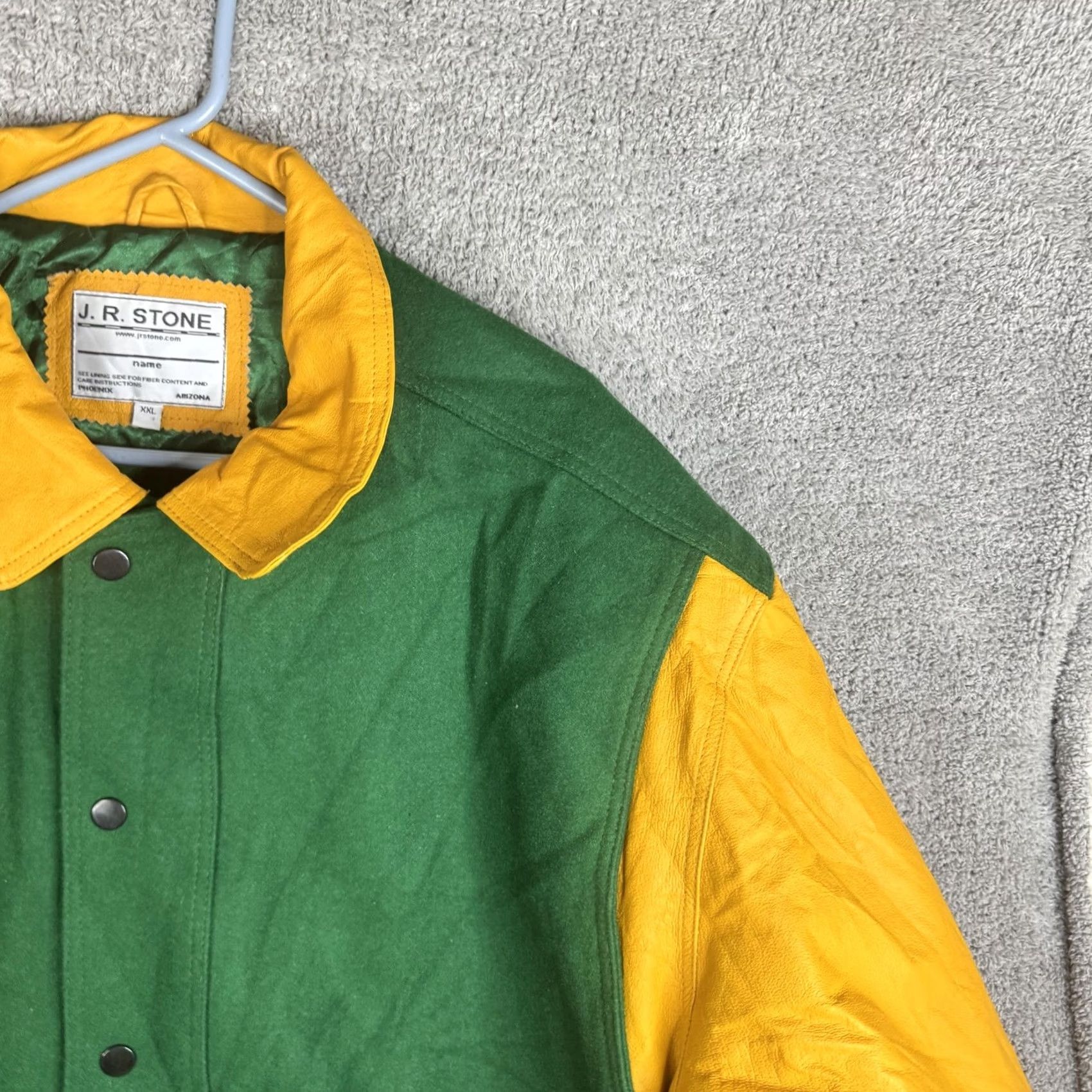 Vintage J.R. Stone Jacket Mens 2XL Green Yellow Wool Varsity Snap Lined Sports College Jacket Size US XXL / EU 58 / 5 - 4 Thumbnail