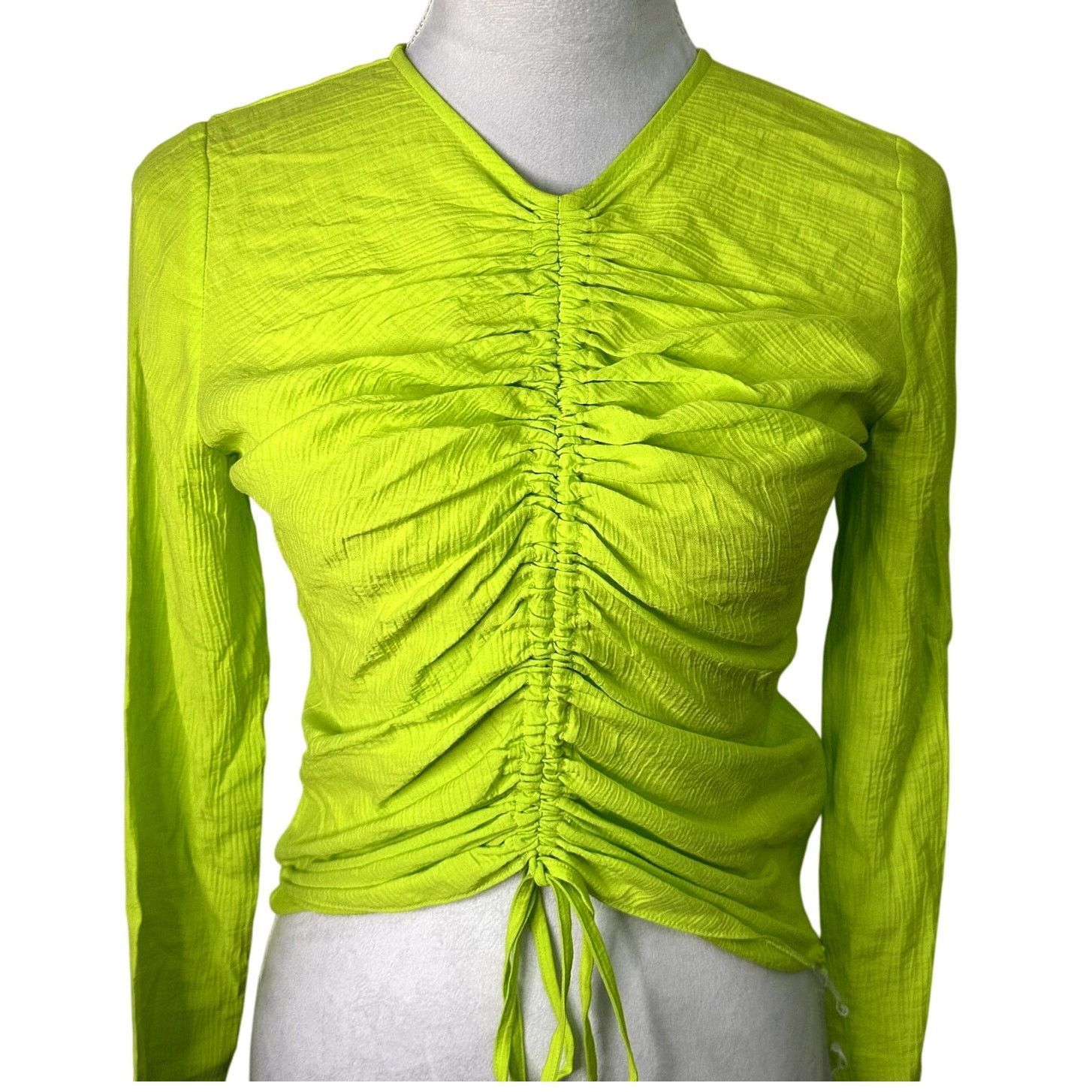Topshop Topshop Green Ruched Front Long Sleeve Top Side Zip 4 NWT Size S / US 4 / IT 40 - 3 Thumbnail