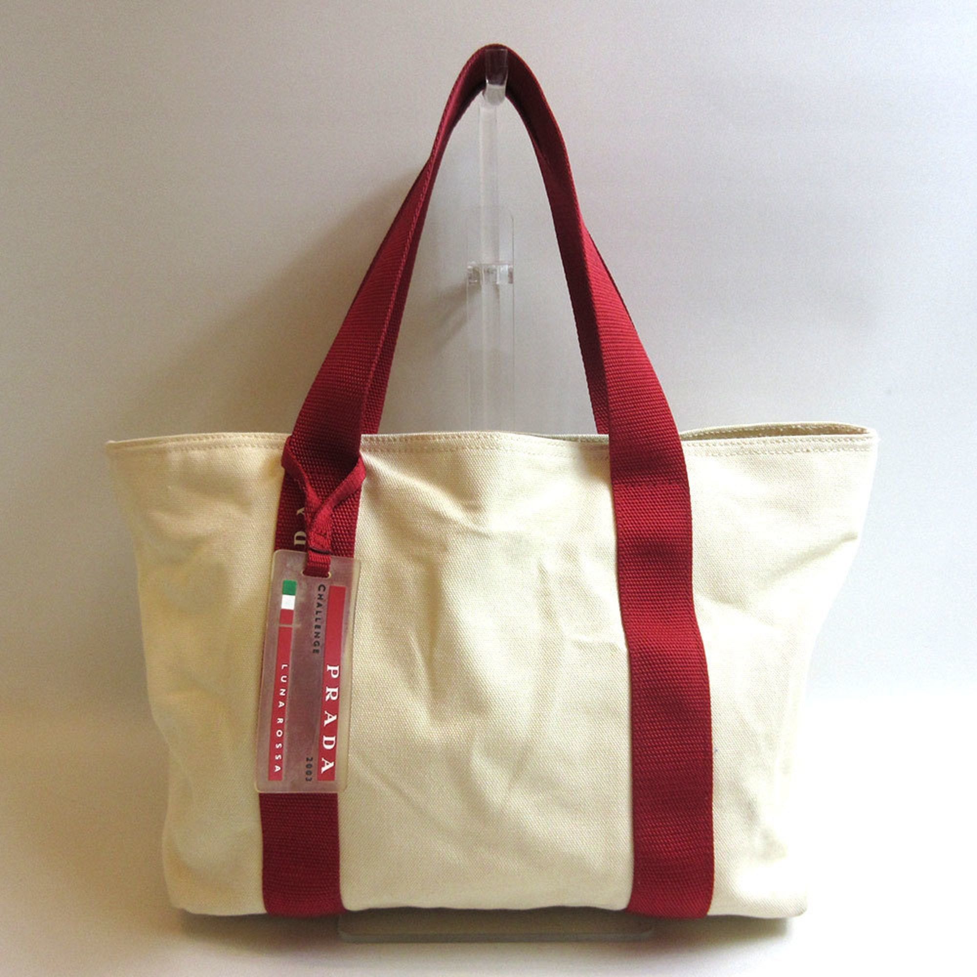 image of Prada Sports Canvas Tote Bag Beige Hand 4Va134 in White, Women's