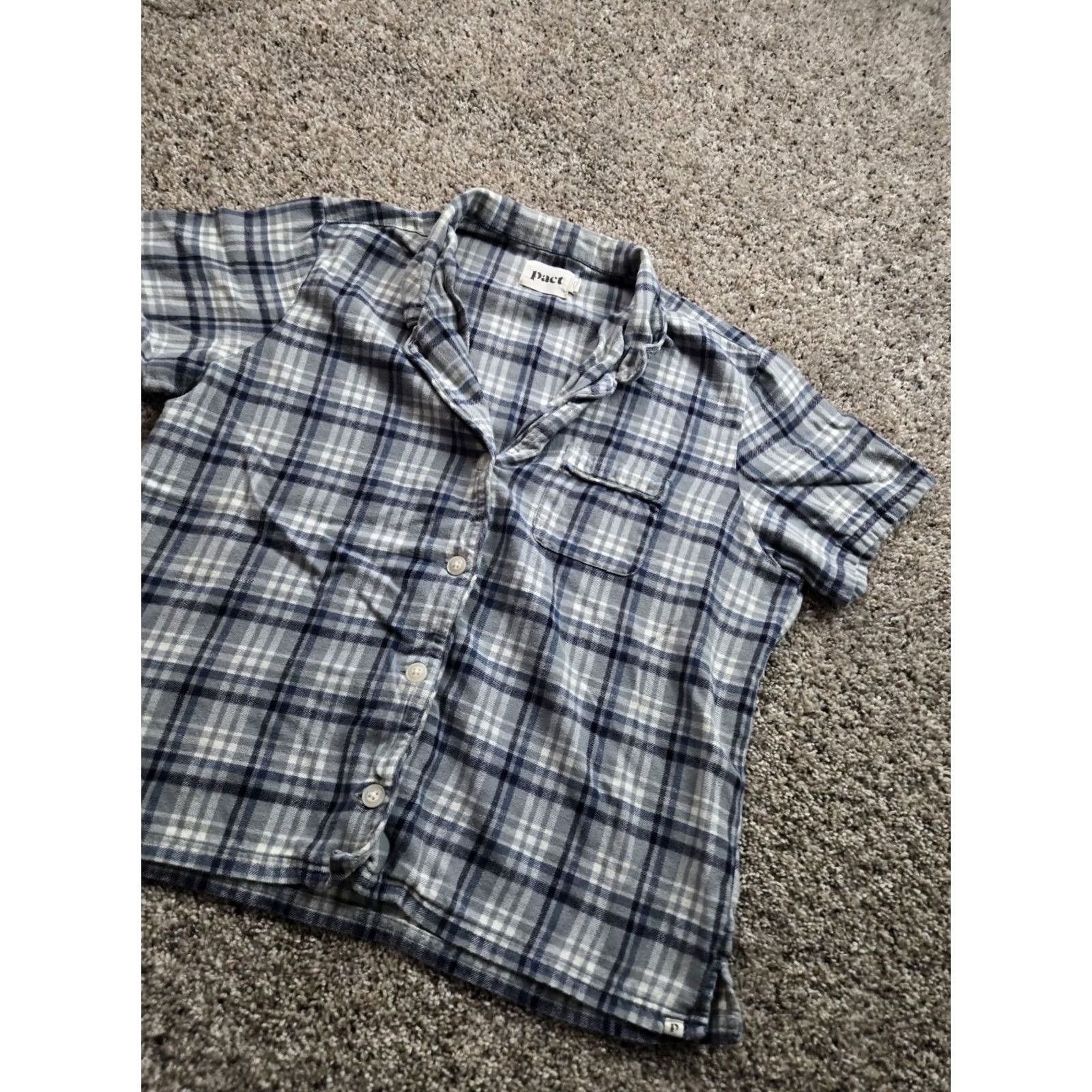Vintage Pact Shirt Womens Small Plaid Button Up Relaxed Fit Short Sleeve Cotton Size L / US 10 / IT 46 - 2 Thumbnail