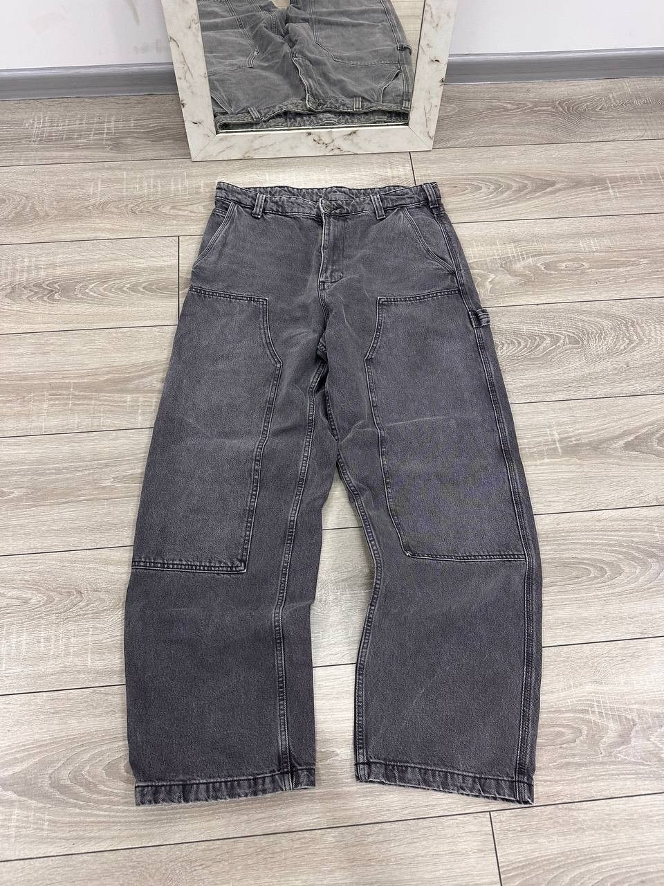 Japanese Brand Baggy Loose Carpenter Double Knee Gray Garment Jeans Size US 32 / EU 48 - 3 Thumbnail