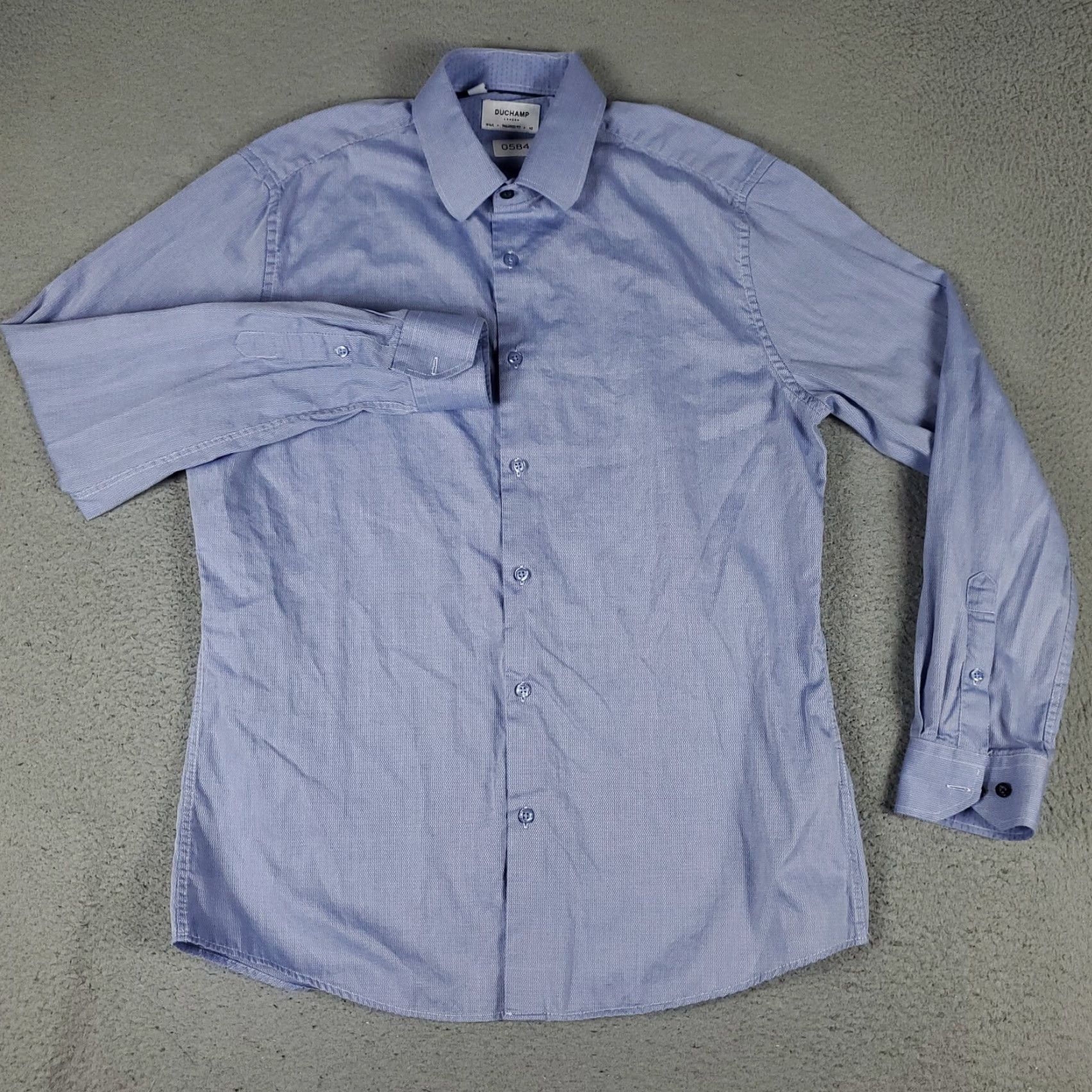 Vintage Duchamp Shirt Mens Size 16.5 Large Blue Dress Button Up Long Sleeve Size 42R - 2 Thumbnail