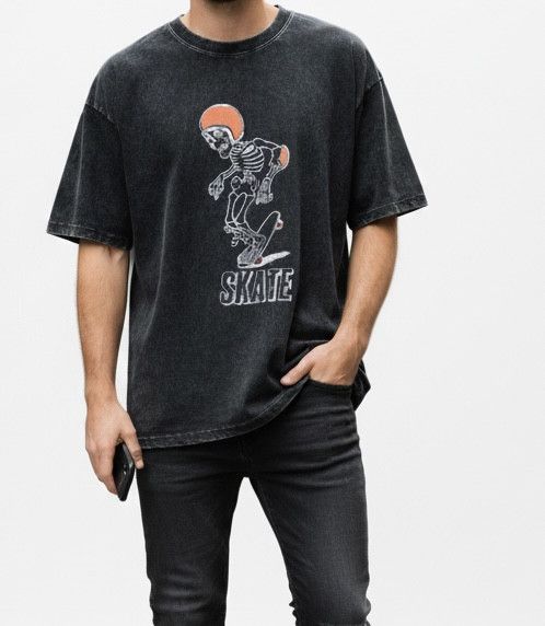 Other Y2K Streetwear Skeleton Skateboard Print Washed T-Shirt Size US S / EU 44-46 / 1 - 2 Thumbnail