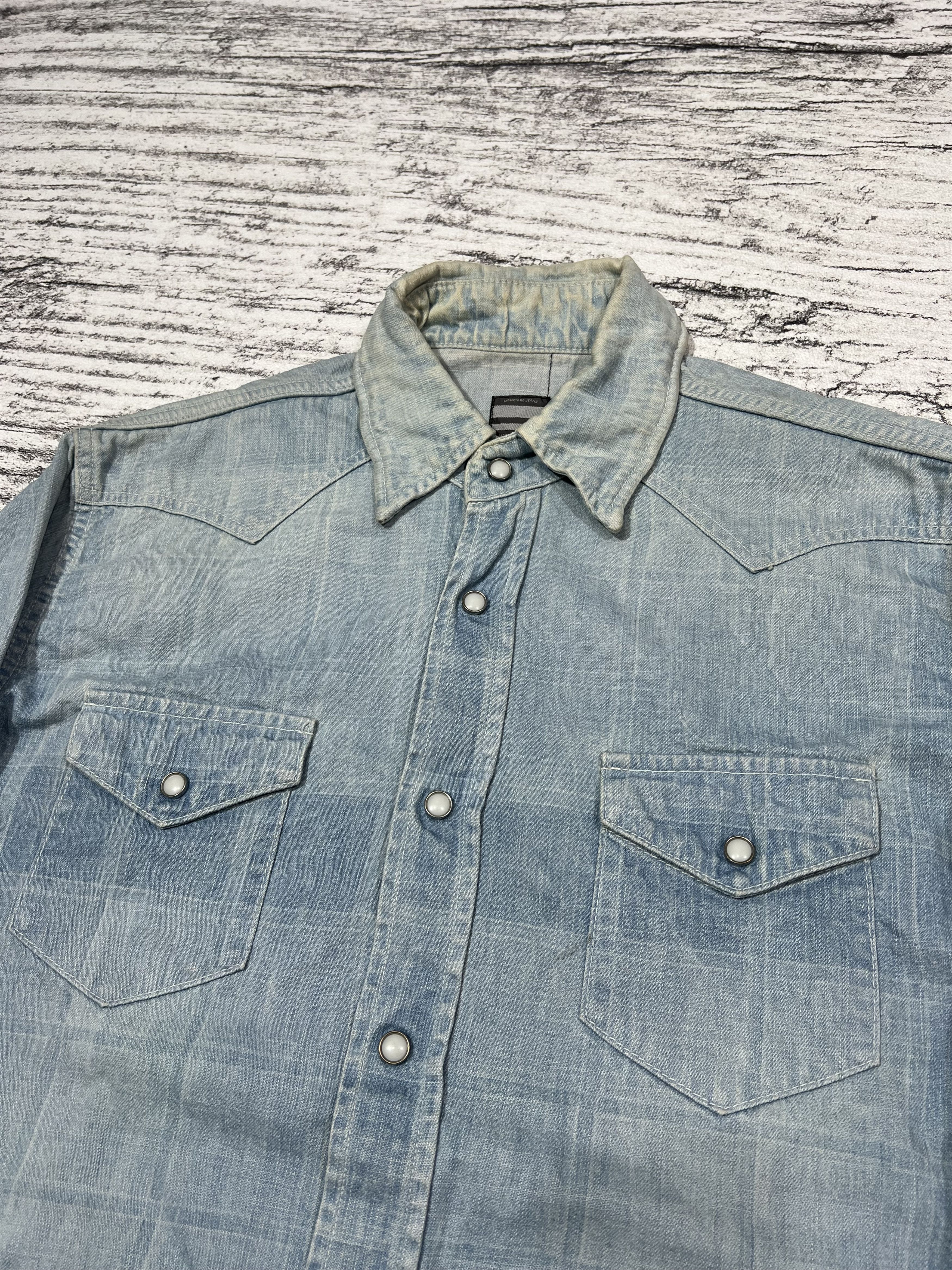 Momotaro Jeans 2000s Momotaro Jeans Pattern Longsleeve Denim Jeans Shirt Size US M / EU 48-50 / 2 - 4 Thumbnail