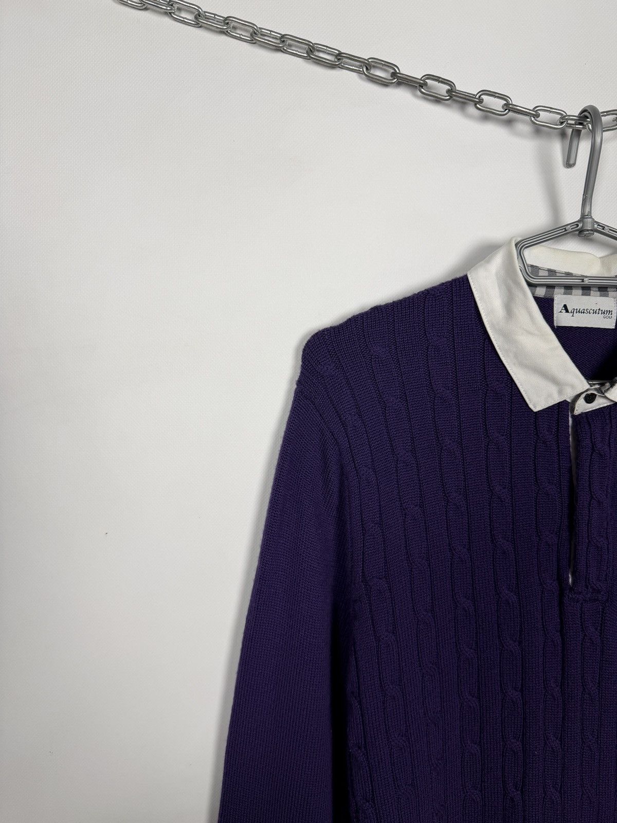 Aquascutum Aquascutum Golf Wool Sweater Cable Knit Pullover Purple Sz M Size US M / EU 48-50 / 2 - 3 Thumbnail