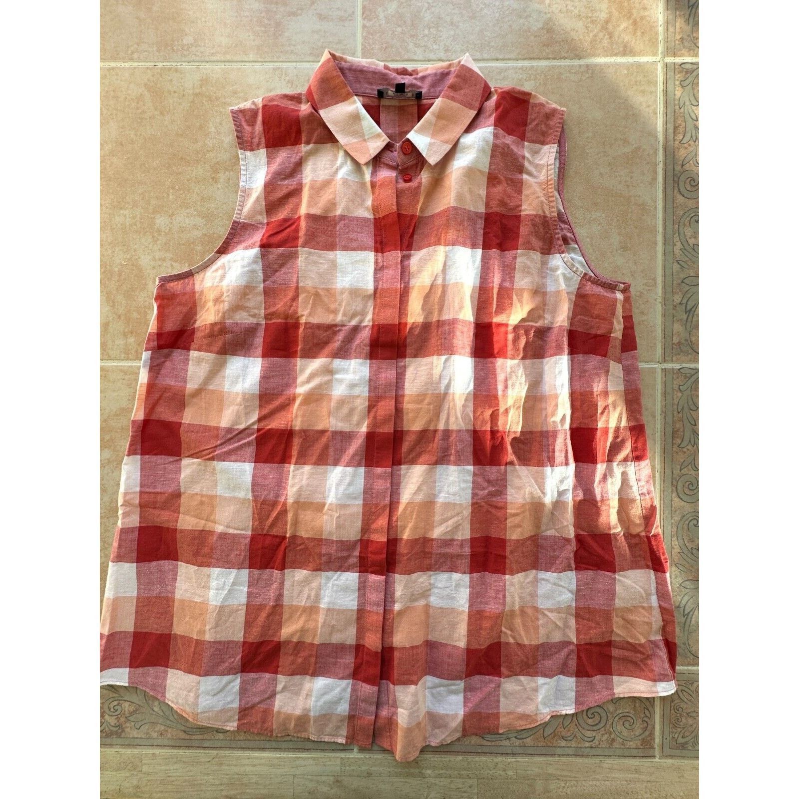 Lafayette 148 Lafayette 148 Red Orange White Plaid Sleeveless Blouse - M Size M / US 6-8 / IT 42-44 - 1 Thumbnail