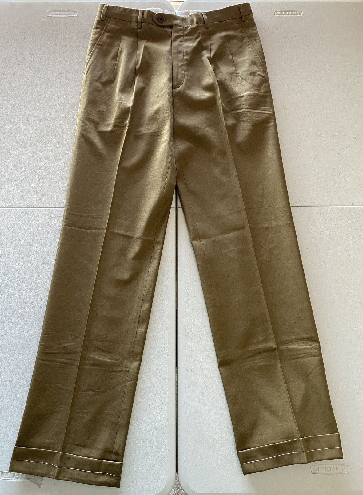Brioni 🇮🇹 brown cortina cotton dual pleat dress slacks New
