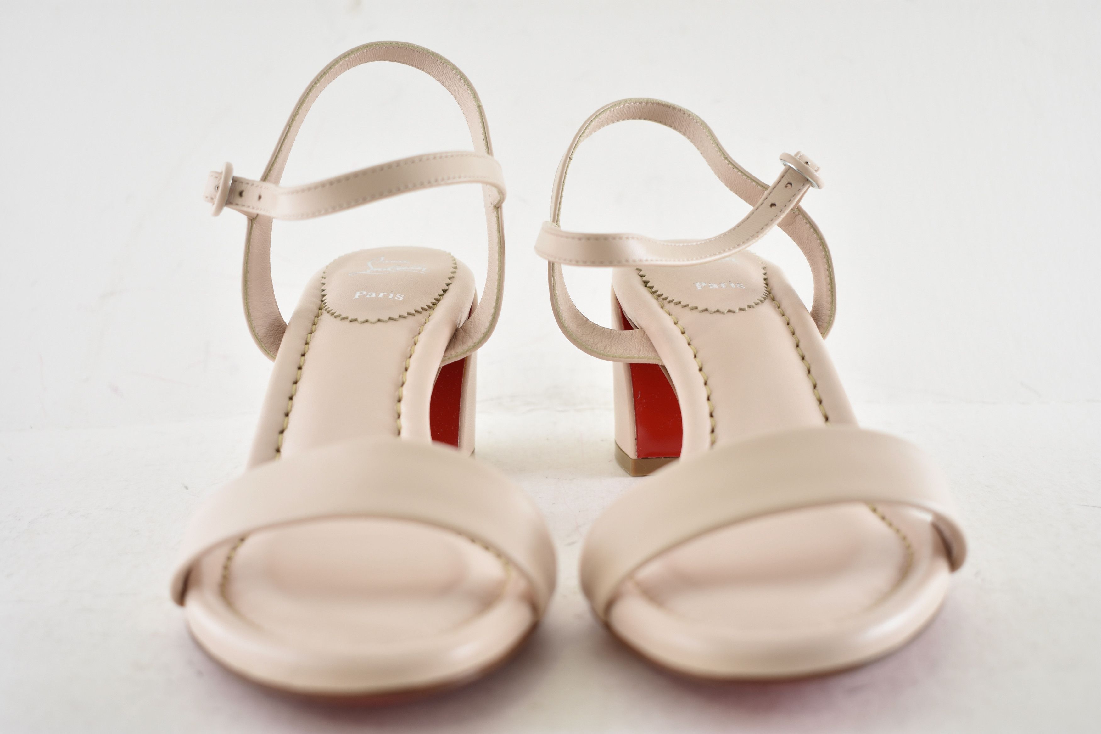 Christian Louboutin Miss Jane Sandal 55 Leche Beige Ankle Strap Block Heel 37.5 Size US 7.5 / IT 37.5 - 9 Thumbnail