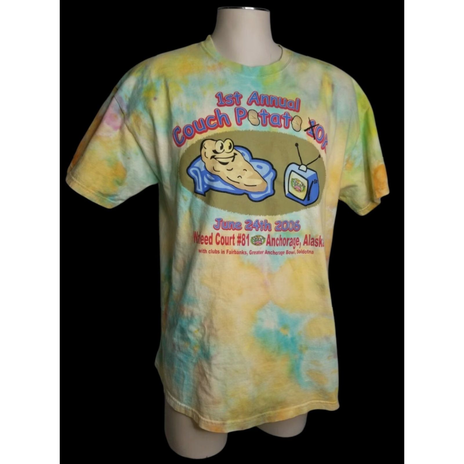 Hanes Mens XL 2006 1st Annual Couch Potato 10k Funny Tie Ice Dye T Shirt Anchorage AK Size US XL / EU 56 / 4 - 4 Thumbnail