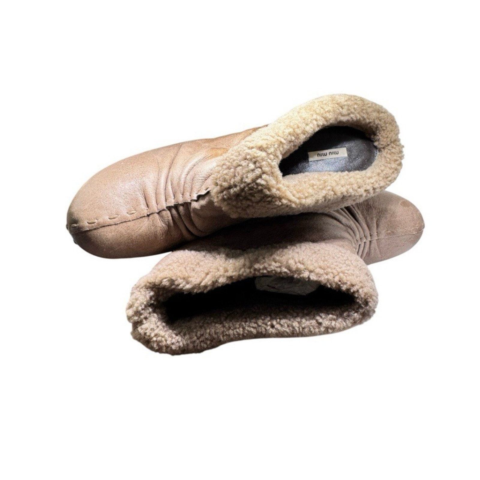 Miu Miu MIU MIU PRADA SHEEPSKIN LEATHER WOOD PLATFORM BOOTS 39.5 Size US 9 / IT 39 - 4 Thumbnail