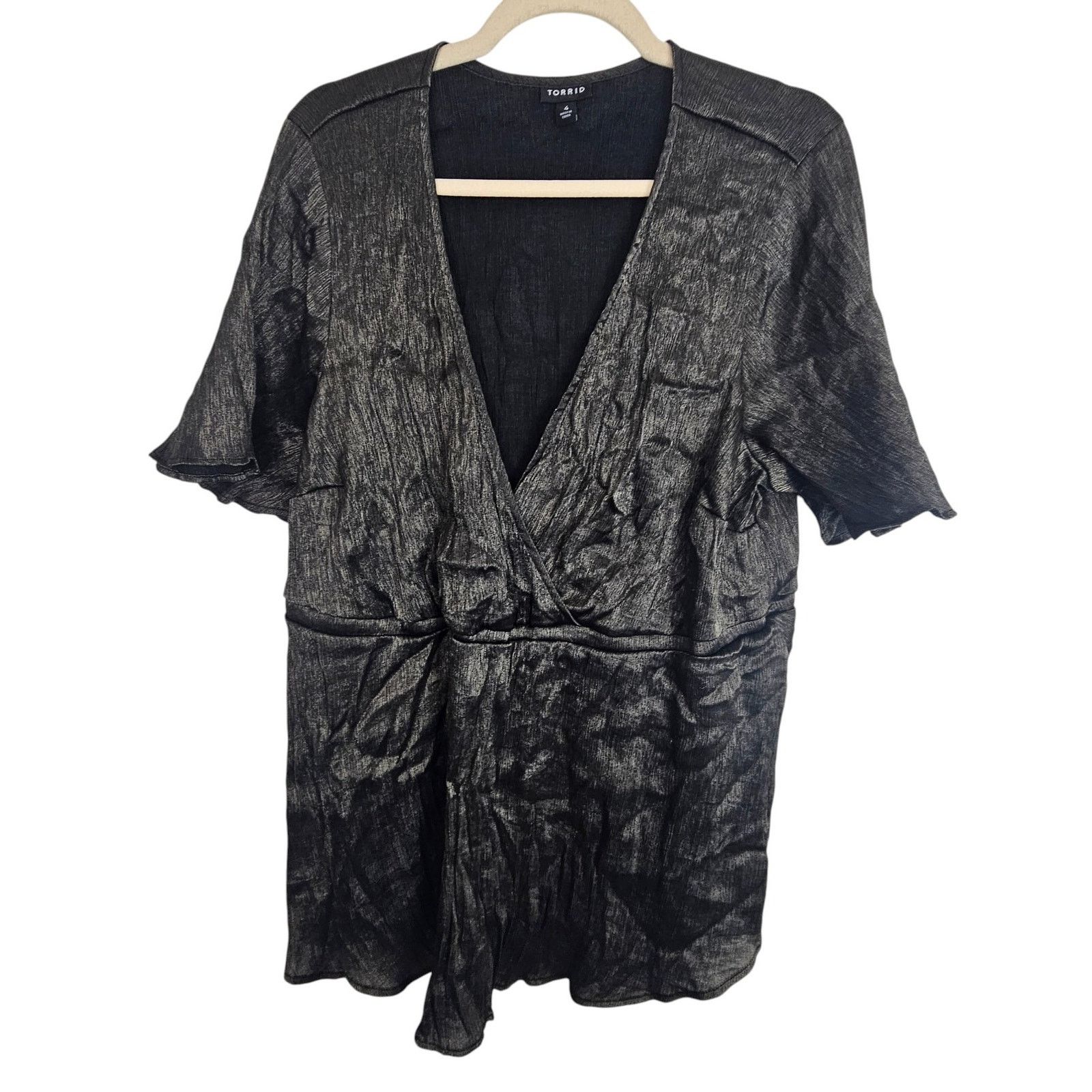 Torrid Torrid Womens Surplice Babydoll Top Size 4X Gray Metallic Size 4XL / US 24-26 - 1 Thumbnail