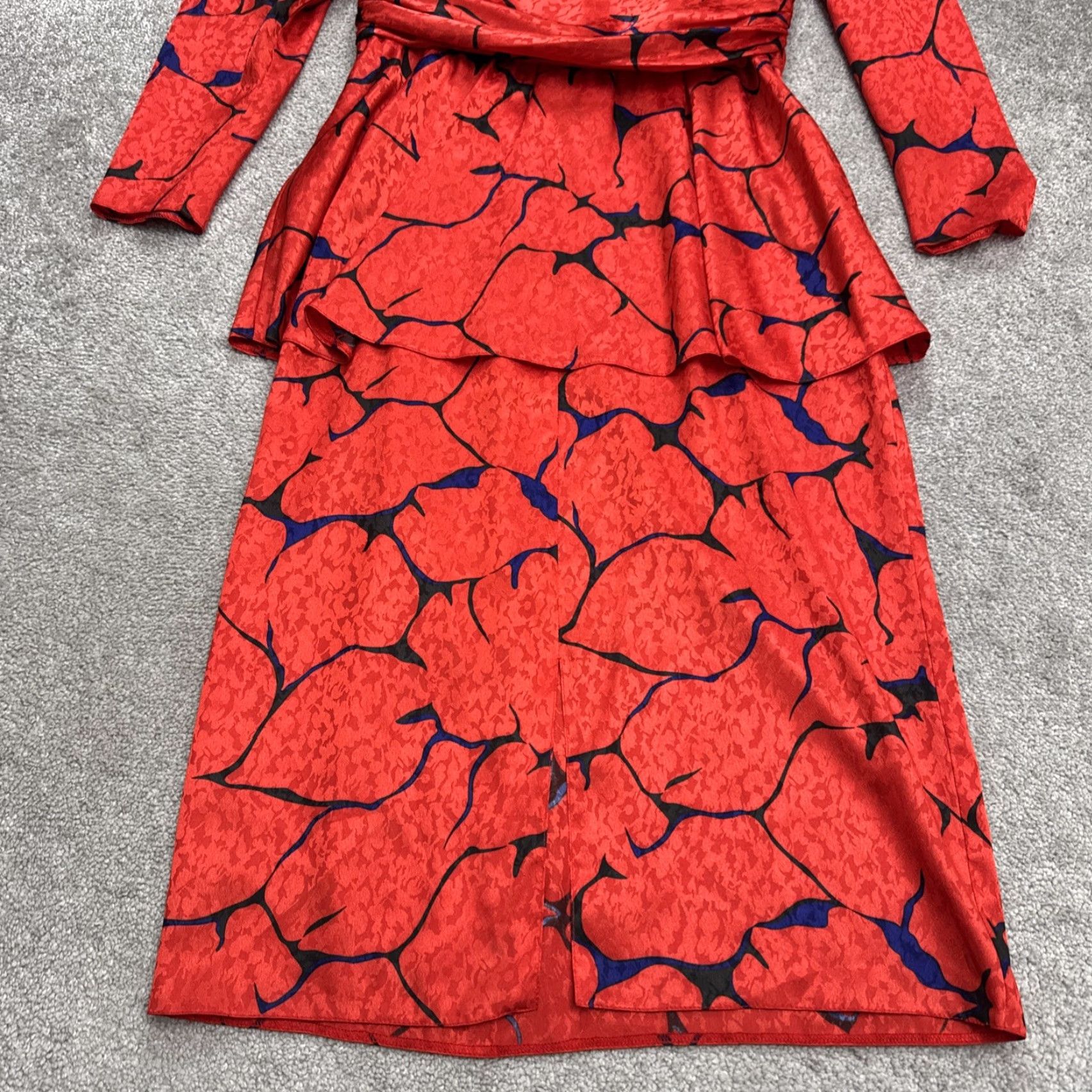 Vintage VINTAGE Caron Dress Womes 14 Red Black Abstract 80s Jacquard Peplum Midi Chicago Womes Size XL / US 12-14 / IT 48-50 - 3 Thumbnail