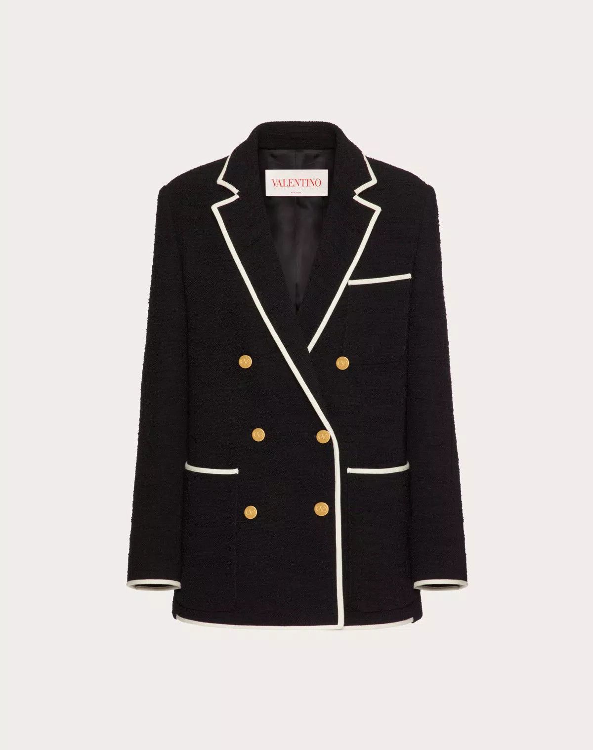 Valentino o1s1wg110426 Light Wool Tweed Blazer in Nero Size XS / US 0-2 / IT 36-38 - 1 Thumbnail