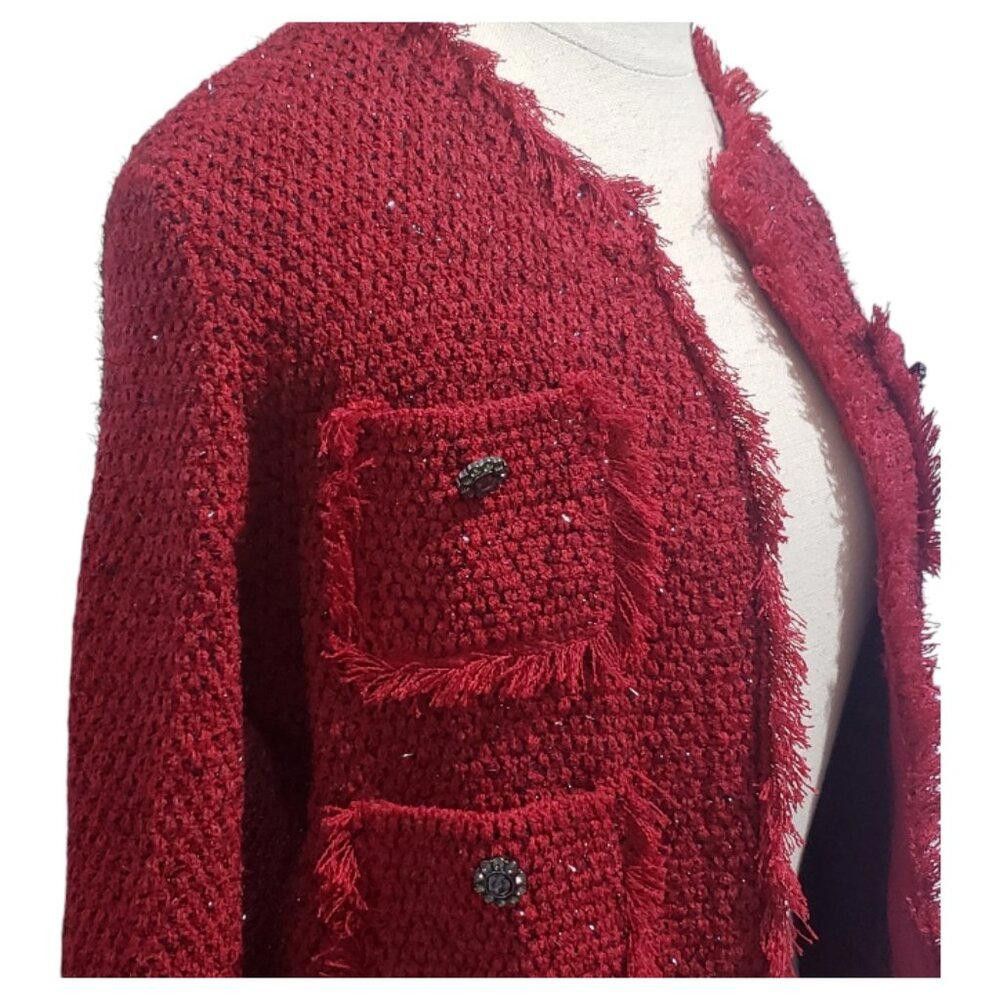Zara CT1936 Zara Red/Metallic Cropped Blazer with Pockets S Size S / US 4 / IT 40 - 3 Thumbnail