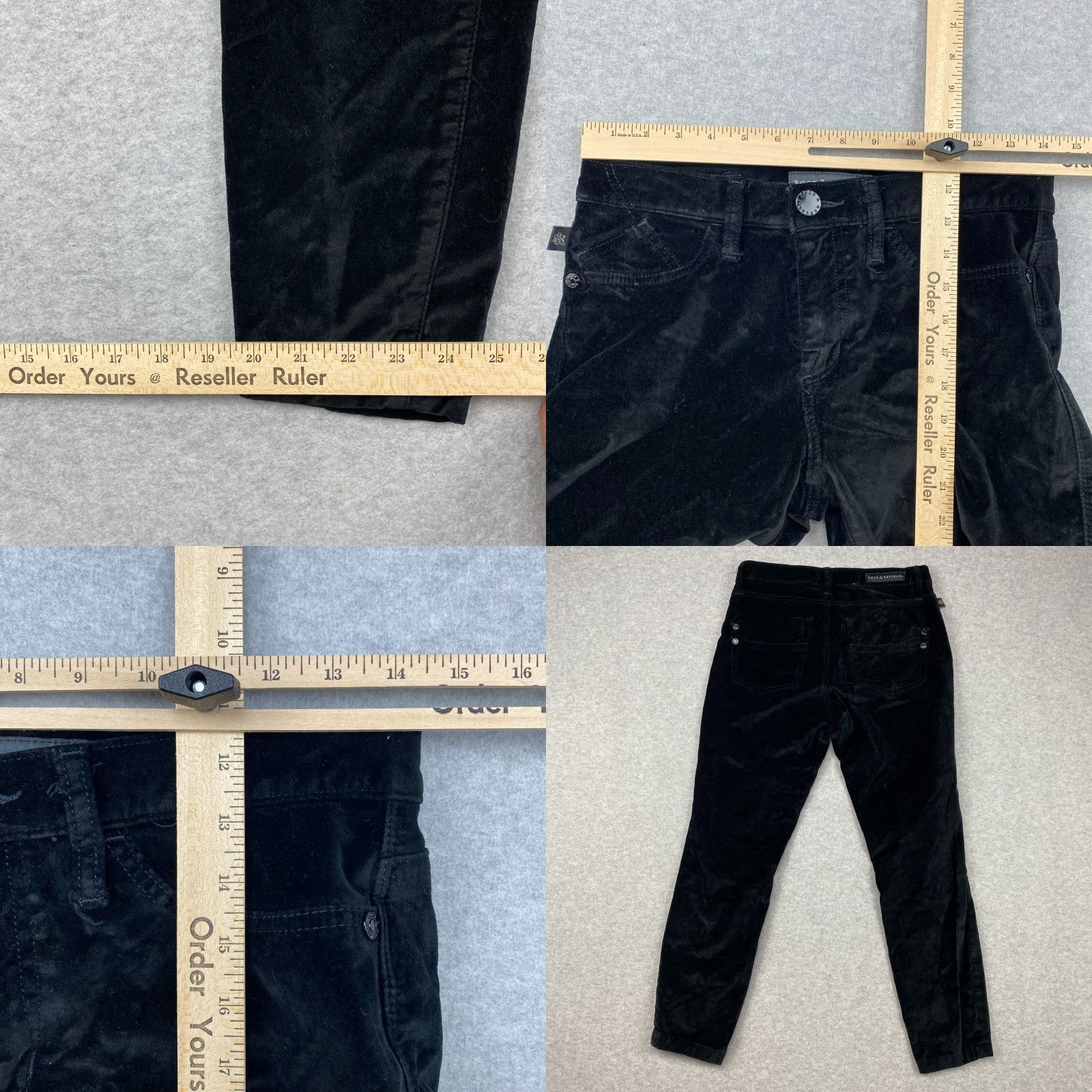 Vintage Rock & Republic Kashmiere Pants Womens 8M Black Velvet Skinny Mid-Rise Stretch Size 30" / US 8 / IT 44 - 8 Thumbnail