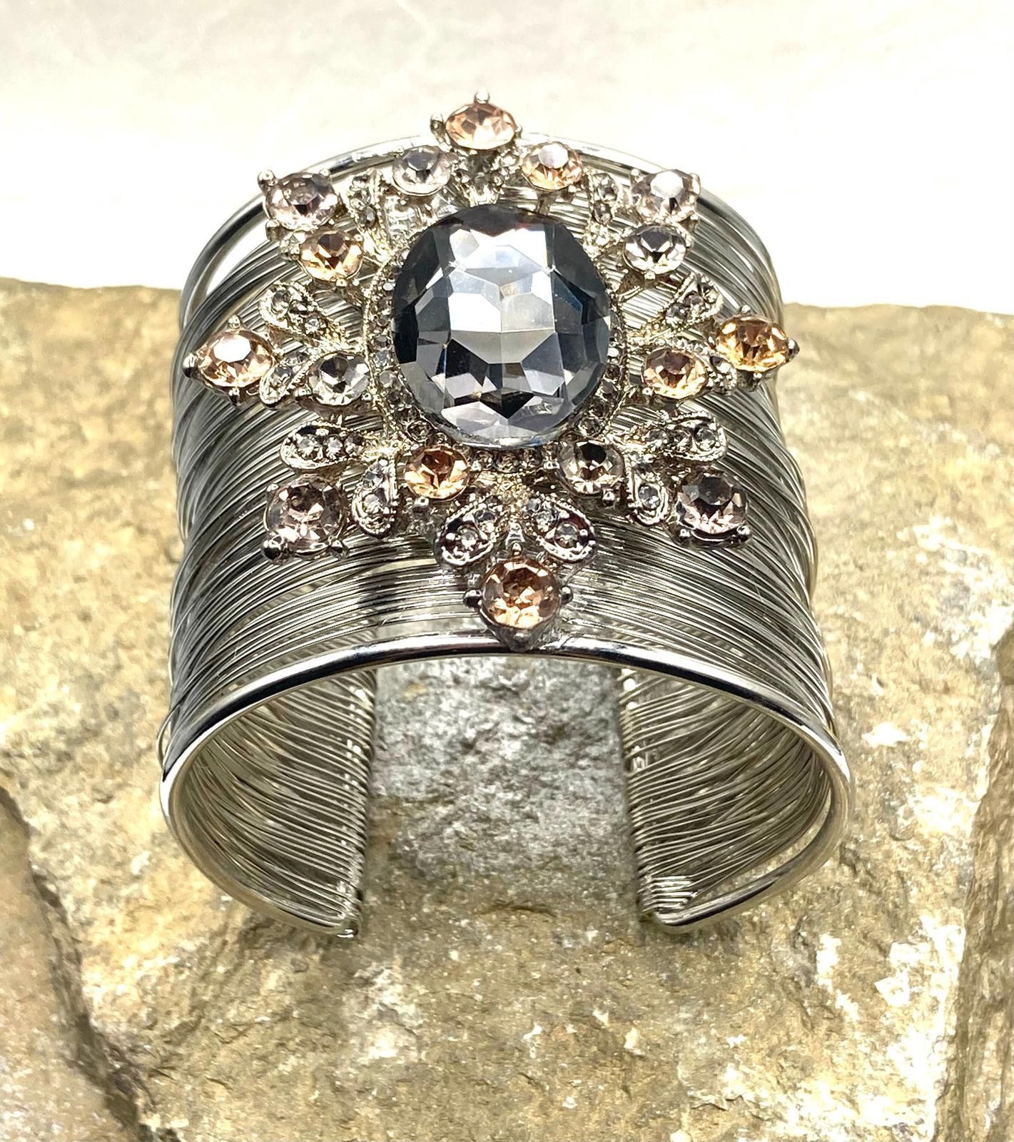 Other Boho Floral Cuff Statement Bracelet with Crystal Black Stone Size ONE SIZE - 2 Thumbnail