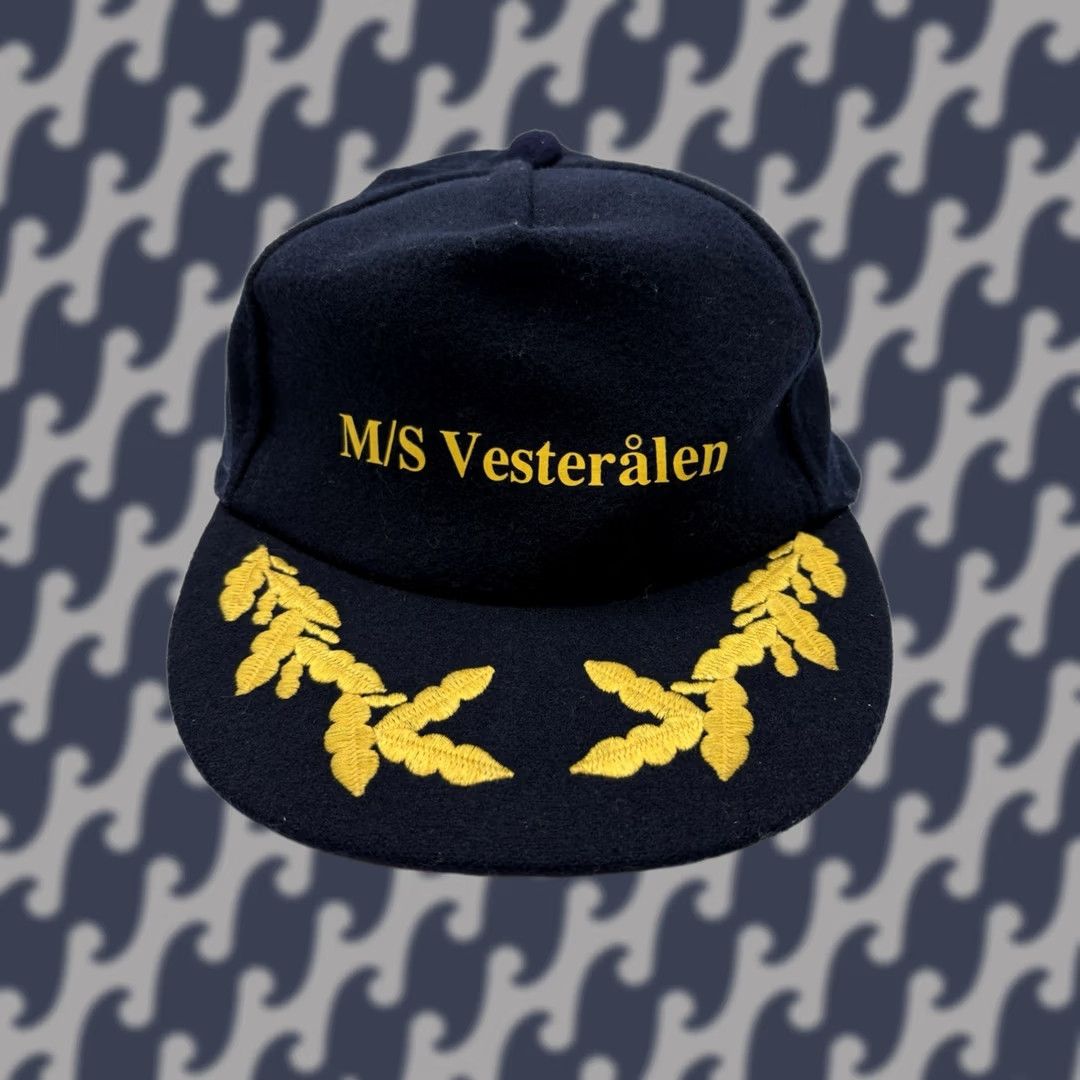 Vintage VINTAGE AD Cap Navy Blue Wool Mariner's Cap M/S Vesteralen Coastal Norway Passenger Ship Adjustable Hat Men One Size Nautical 80s Marine Hats Size ONE SIZE - 1 Thumbnail
