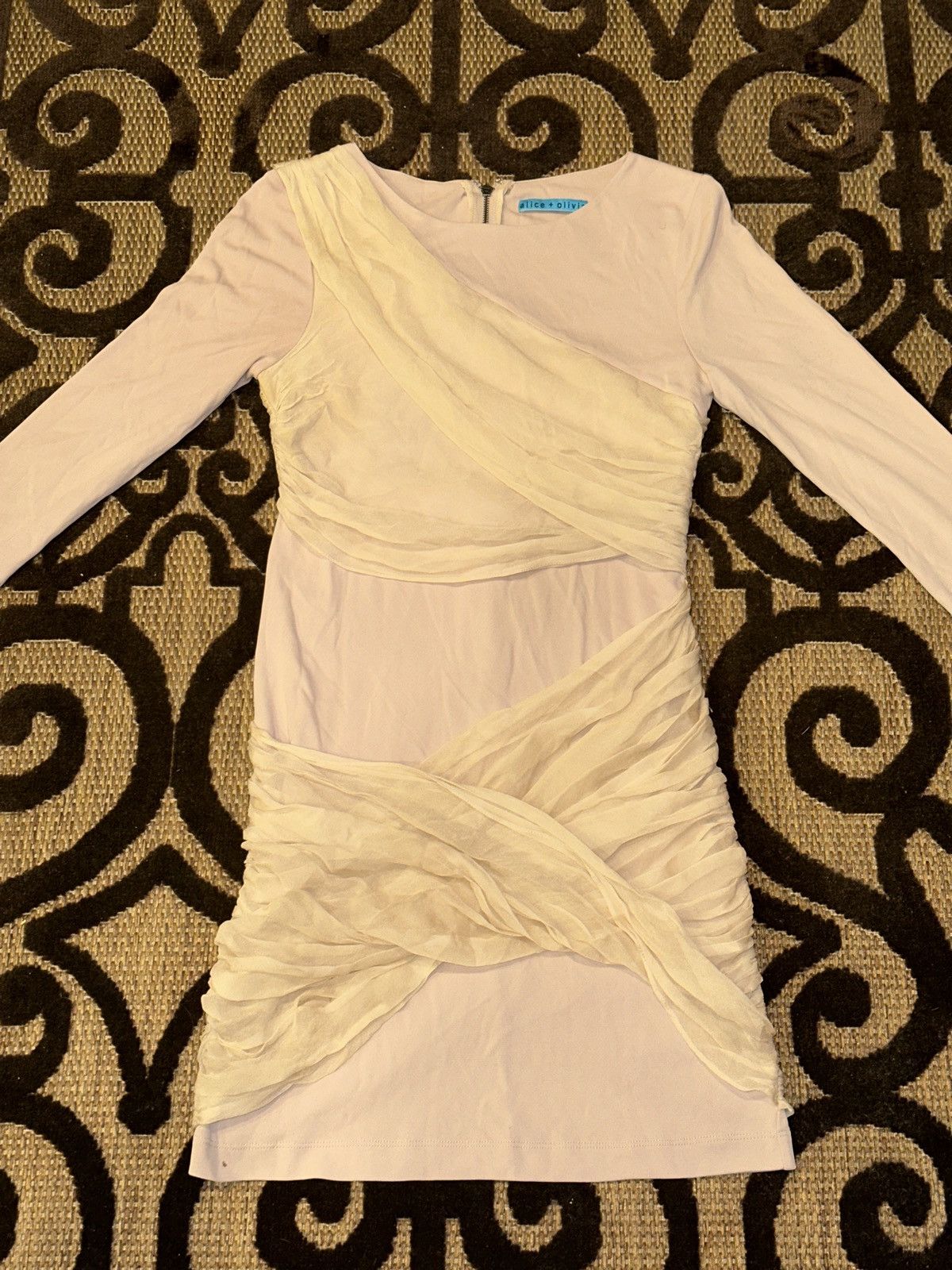 Alice + Olivia Alice + Olivia Long Sleeve Goddess Silk Wrap Nude Mini Dress Size S / US 4 / IT 40 - 12 Thumbnail