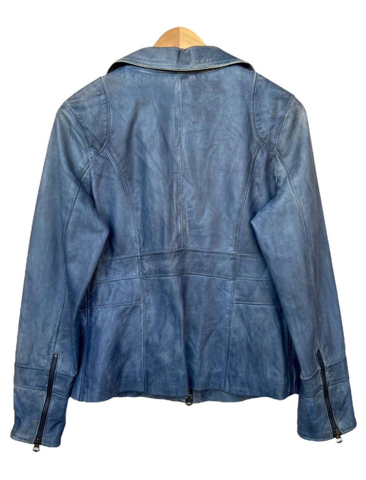 Japanese Brand Curge Italy Blue Sunfaded Biker Leather Jacket Size US S / EU 44-46 / 1 - 4 Thumbnail