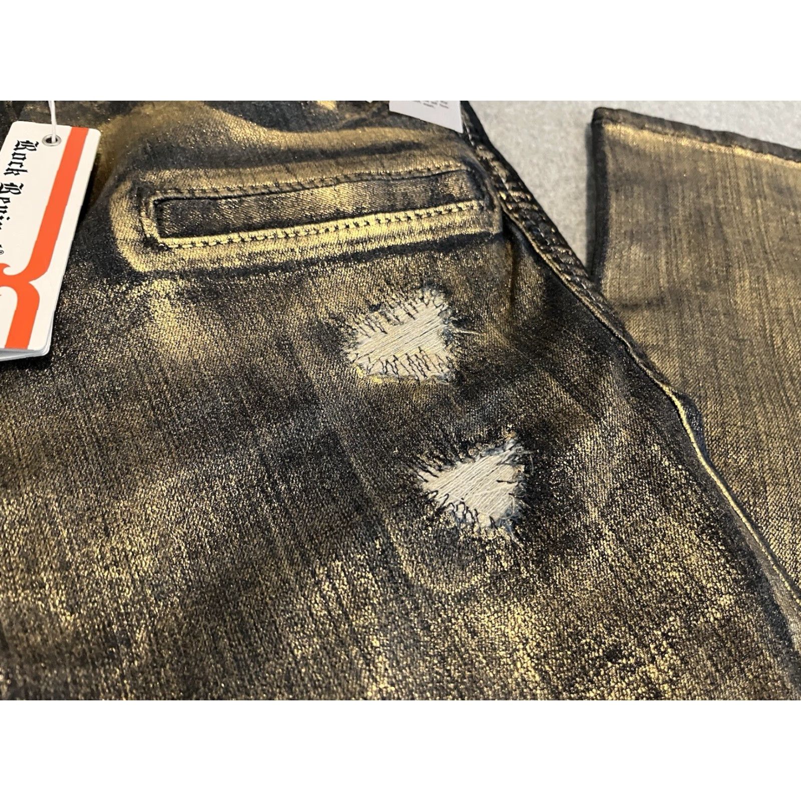 Vintage VINTAGE Rock Revival Jeans Distressed Biker Mens 40x34 Gold NWT Size US 40 / EU 56 - 5 Thumbnail