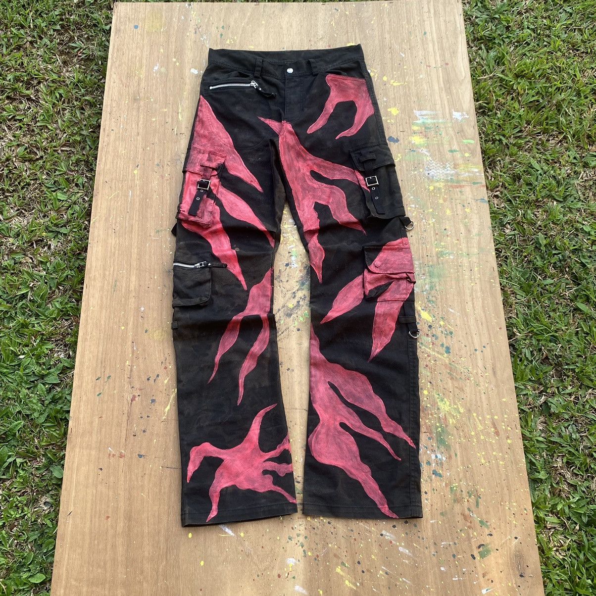 If Six Was Nine Vintage Custom Paint Acid Washed Multi Pocket Bondages Pants Size US 31 - 1 Thumbnail