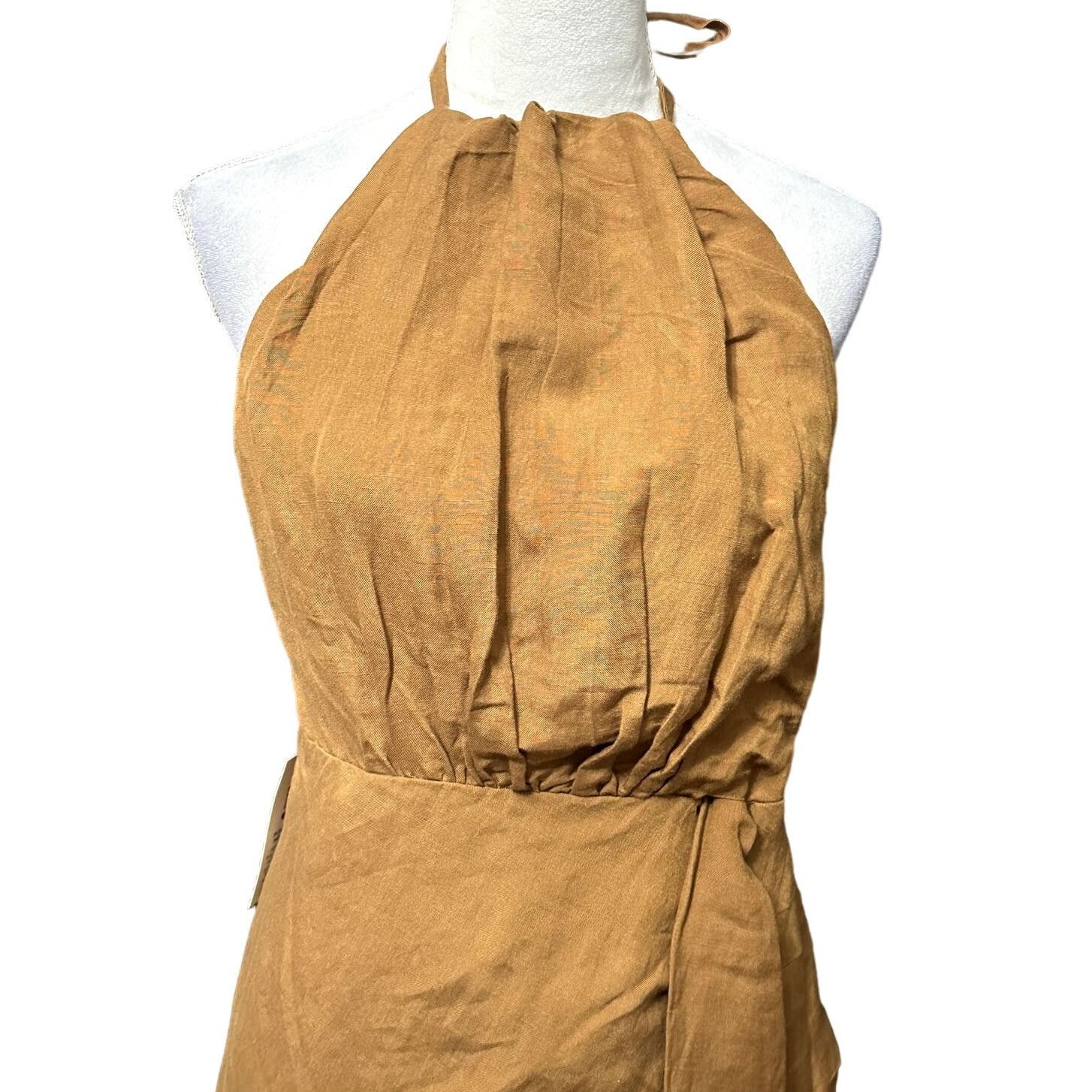 Other Bardot Mini Dress Linen Goddess Halter Backless Brown M NWT Size M / US 6-8 / IT 42-44 - 3 Thumbnail