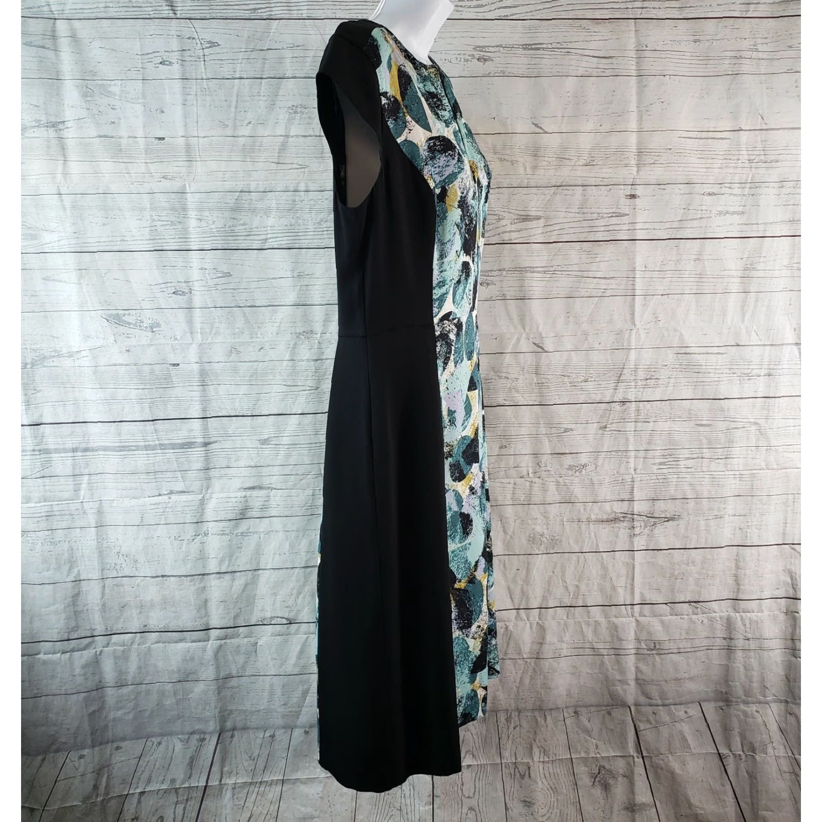 Vintage Classiques Entier Dress Womens Printed Sz 10 Black Teal Silk Blend Size L / US 10 / IT 46 - 3 Thumbnail