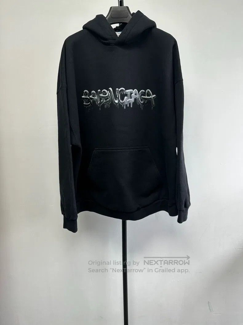 Balenciaga Balenciaga Letter Printed Fleece Hooded Sweatshirt with Dr Size US M / EU 48-50 / 2 - 1 Thumbnail