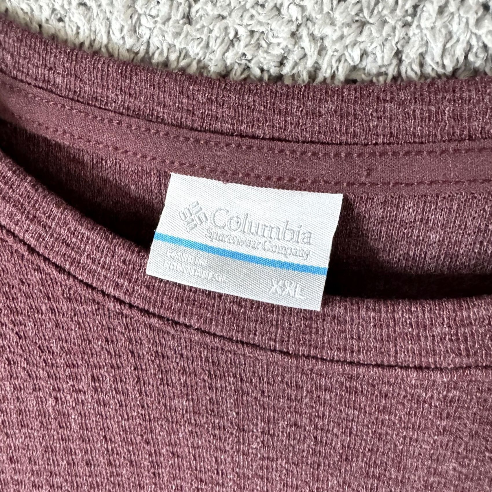 Vintage Columbia Womens 2XL Burgundy Red Waffle Knit Long Sleeve Crewneck Tee Shirt Size XXL / US 16-18 / IT 52-54 - 7 Thumbnail