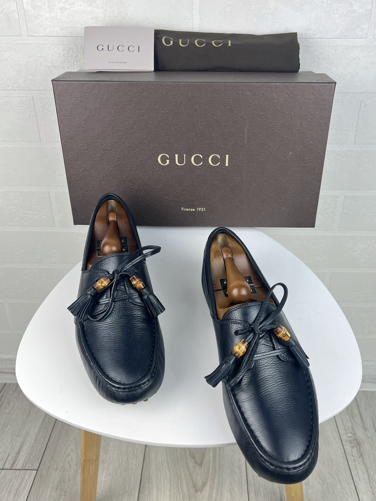 Gucci GUCCI Loafers Leather Shoes Laces Tassels Bamboo Navy Men's Size US 9.5 / EU 42-43 - 1 Thumbnail