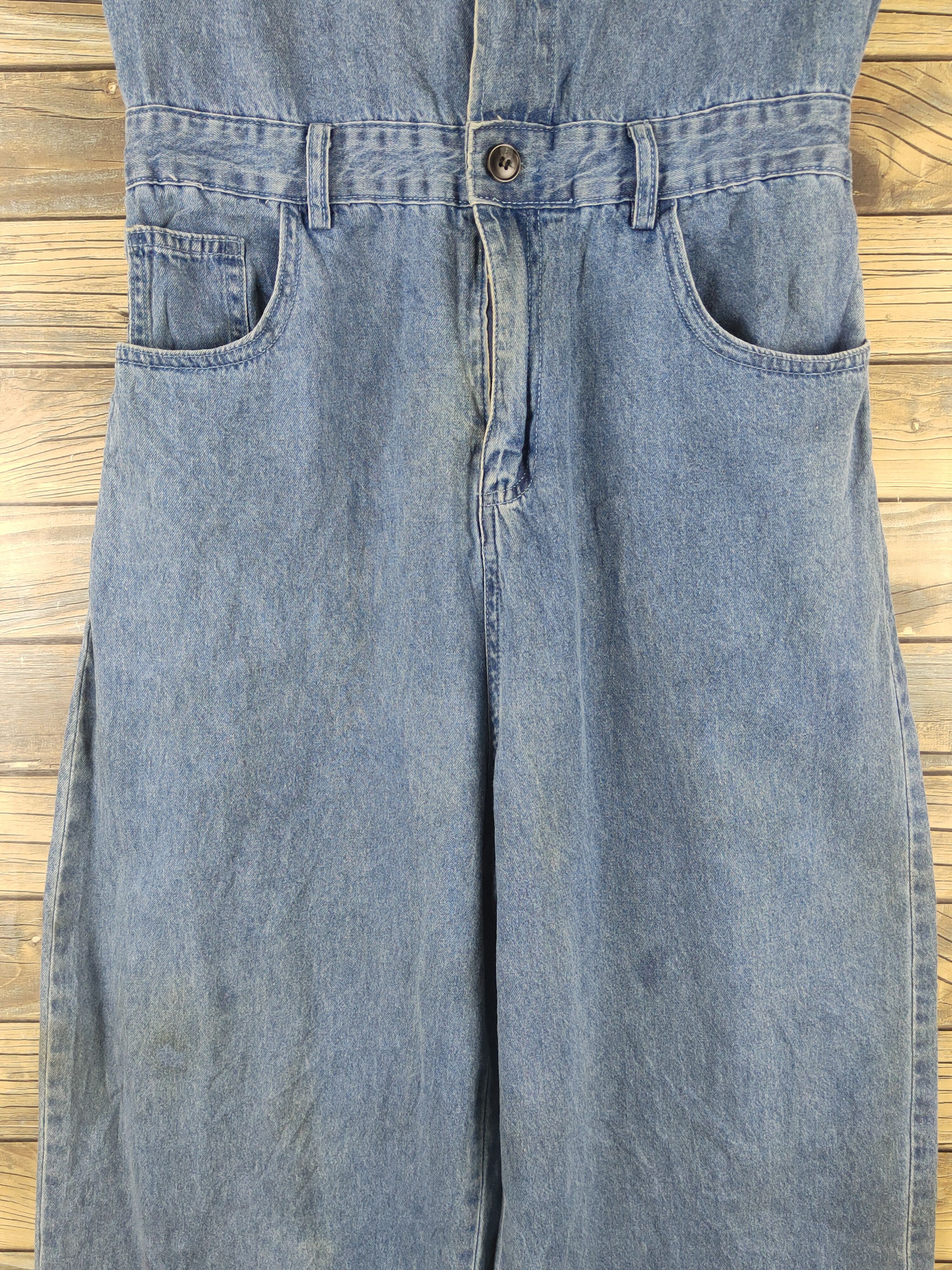 Vintage L.H Studio Blue Denim Short Sleeve Coveralls Size 29" - 8 Thumbnail