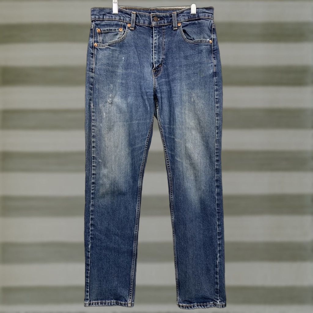 Levi's Levi's 505 Jeans Mens 33 x 30.5 Straight Leg 5-Pocket Rivets LOGO Red Tab Blue Denim Cotton Elastane Size US 33 - 1 Thumbnail