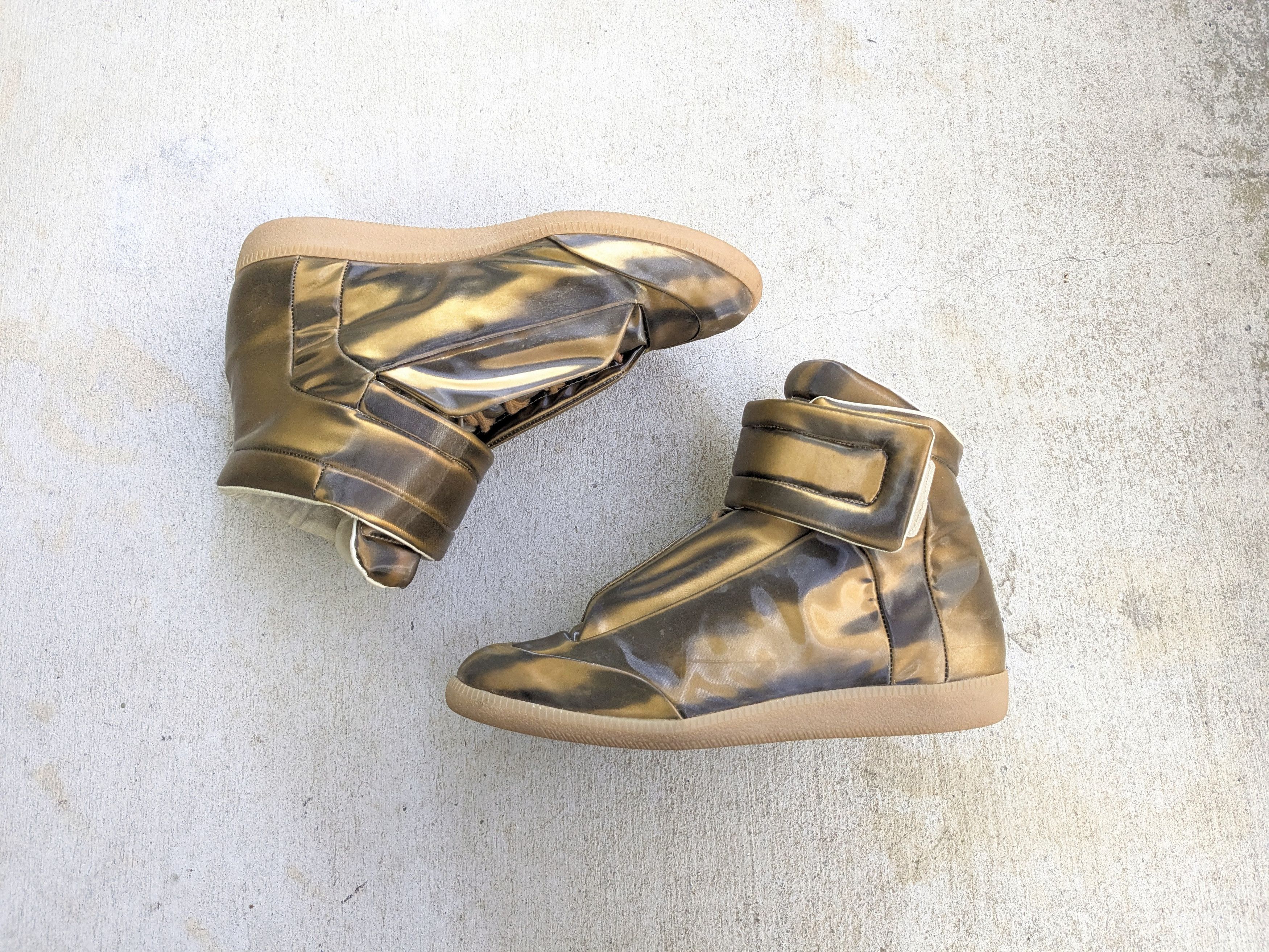 Maison Margiela × Rare Maison Margiela Future Gold Leather 10 43 Italy High  Tops | Grailed