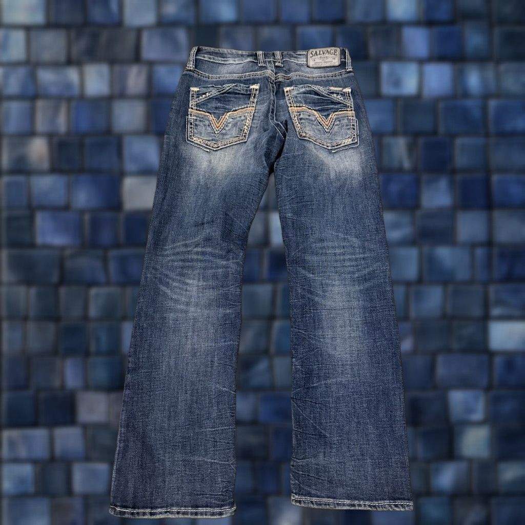 Vintage Salvage Jeans Mayhem Boot Mens 30S 30x29 Stretch Denim Whiskers Boocut Bootcut Regular Mens Blue Pant (Salvage) Size US 30 / EU 46 - 1 Thumbnail