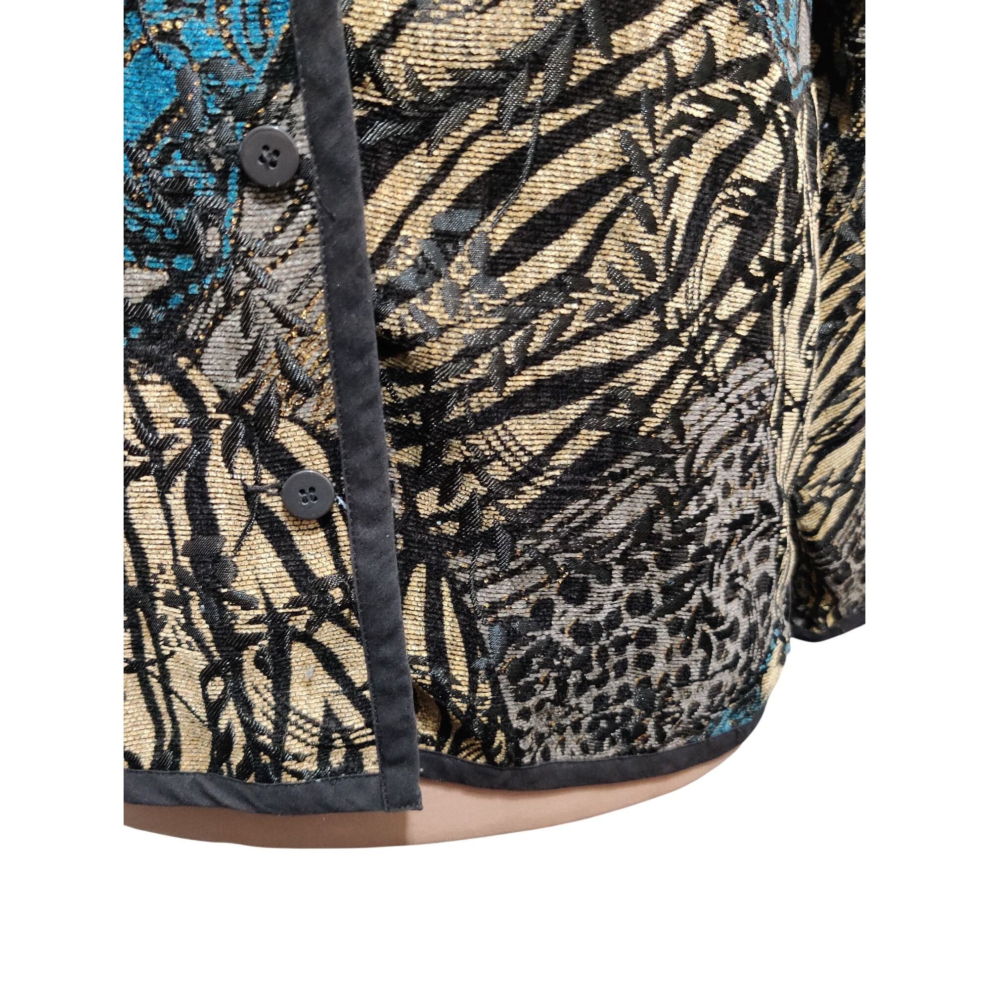 Vintage Womens L Jacket Reversible Jacquard Brocade Black Gold Blue Size L / US 10 / IT 46 - 14 Thumbnail