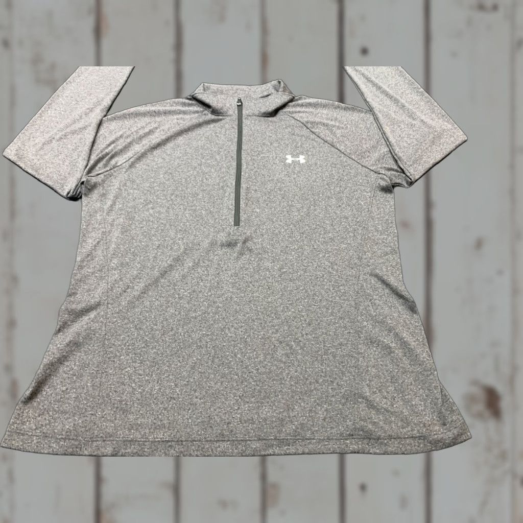 Under Armour VINTAGE Under Armour HeatGear Womens Long Sleeve 1/4 Zip Pullover Top Size XL Gray Activewear Sports Size XL / US 12-14 / IT 48-50 - 1 Thumbnail