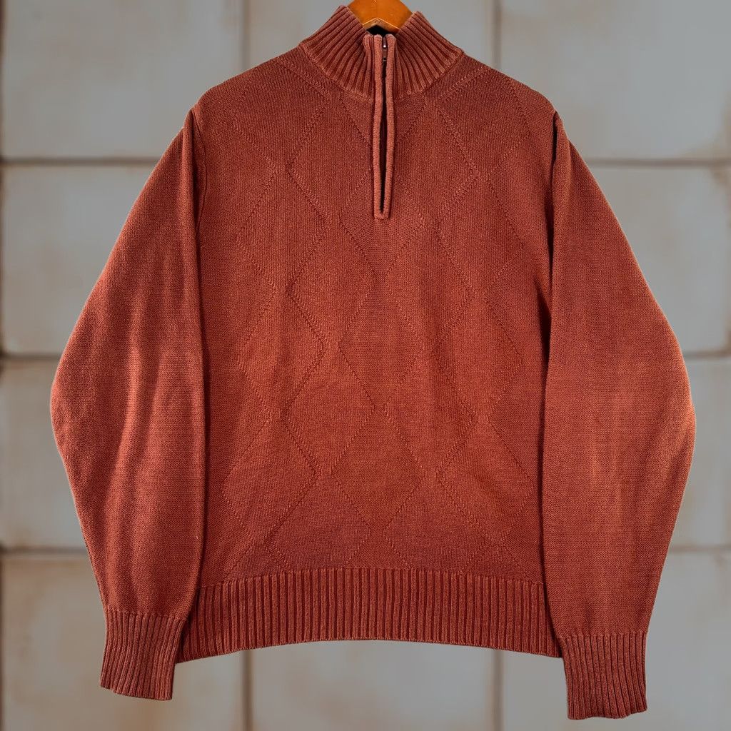 Pronto Uomo Pronto Uomo Sweater Mens Large Red 1/4 Zip Mock Neck Diamond Argyle Knit Preppy Size US L / EU 52-54 / 3 - 1 Thumbnail