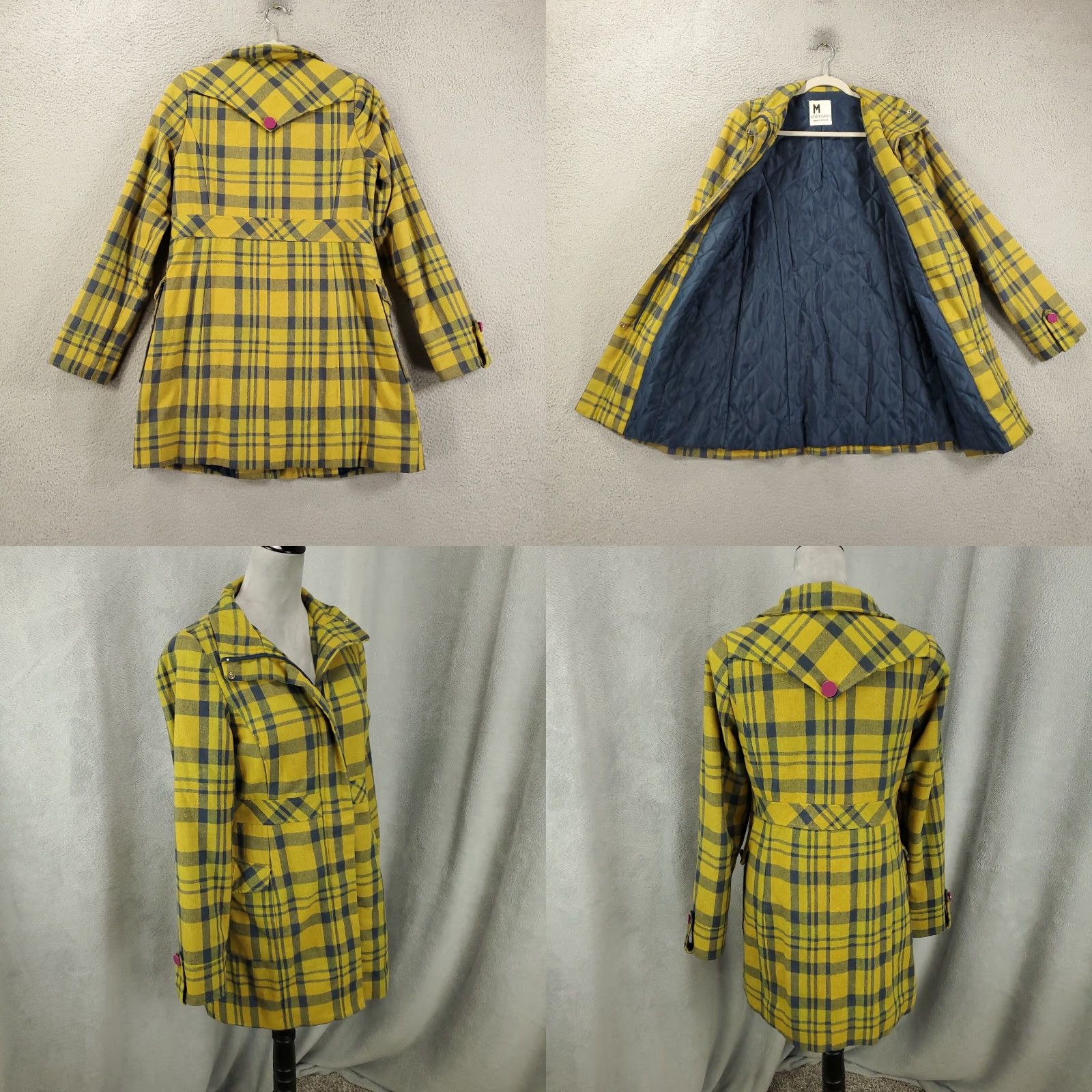 Vintage Womens Wool Jacket Plaid Yellow Full Zip Lined Pockets Mid-Length Regular Fit Size M Womens Jacket Size M / US 6-8 / IT 42-44 - 8 Thumbnail