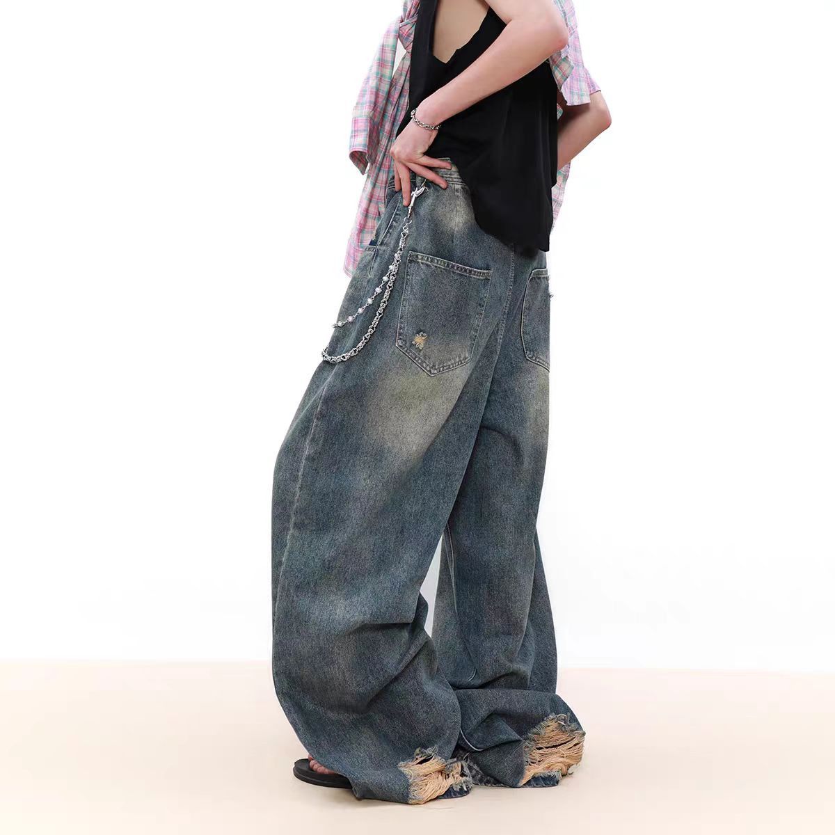 Japanese Brand × Jean Vintage washed and distressed straight leg loose jeans Size US 32 / EU 48 - 3 Thumbnail