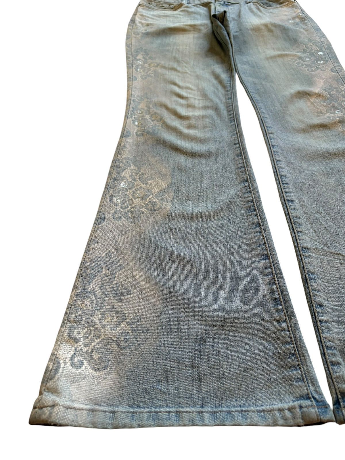 Japanese Brand Vintage Japanese Brand Faded Wash Printed Flare Jeans Size 31" - 6 Thumbnail
