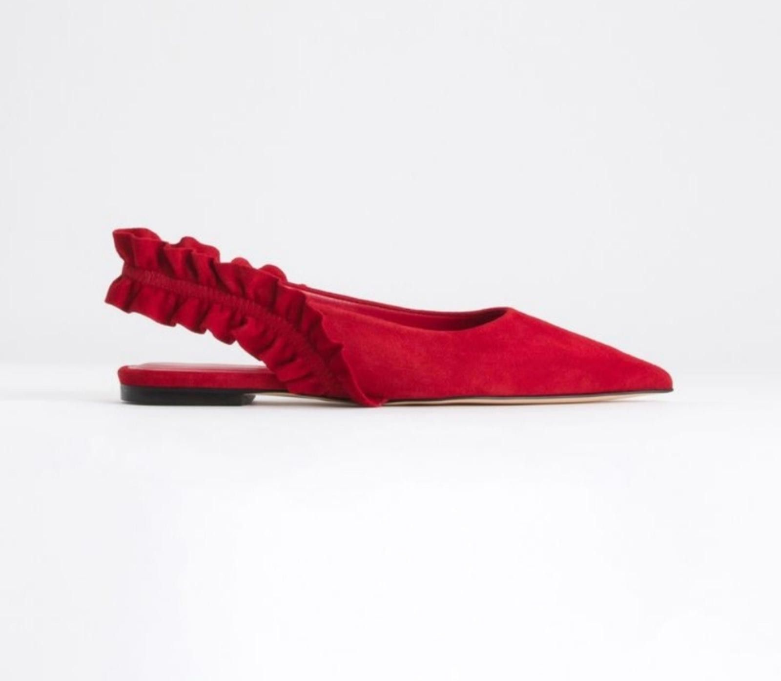 Other Good American Size 9 Red Ruffle Slingback Flats Size US 9 / IT 39 - 3 Thumbnail