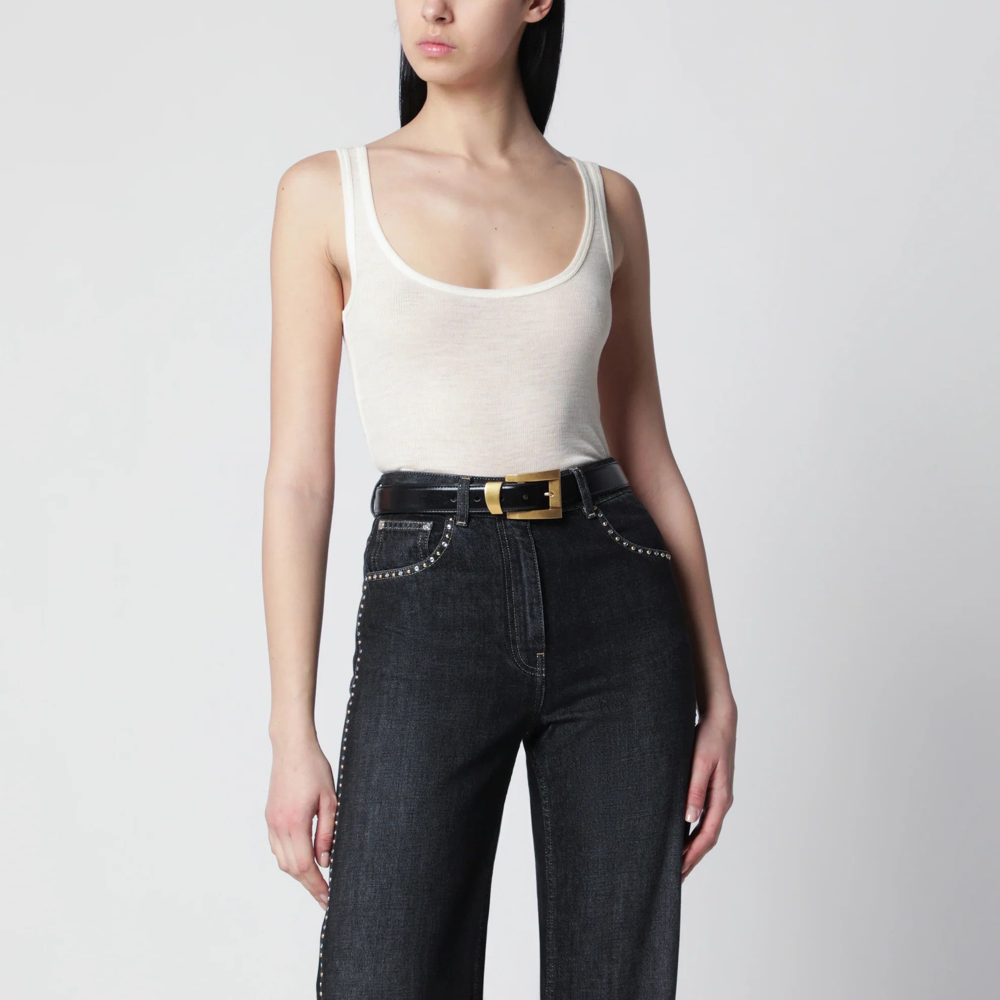 Versace o1d2blof0426 Wool Tank Top in Cream Size M / US 6-8 / IT 42-44 - 2 Thumbnail