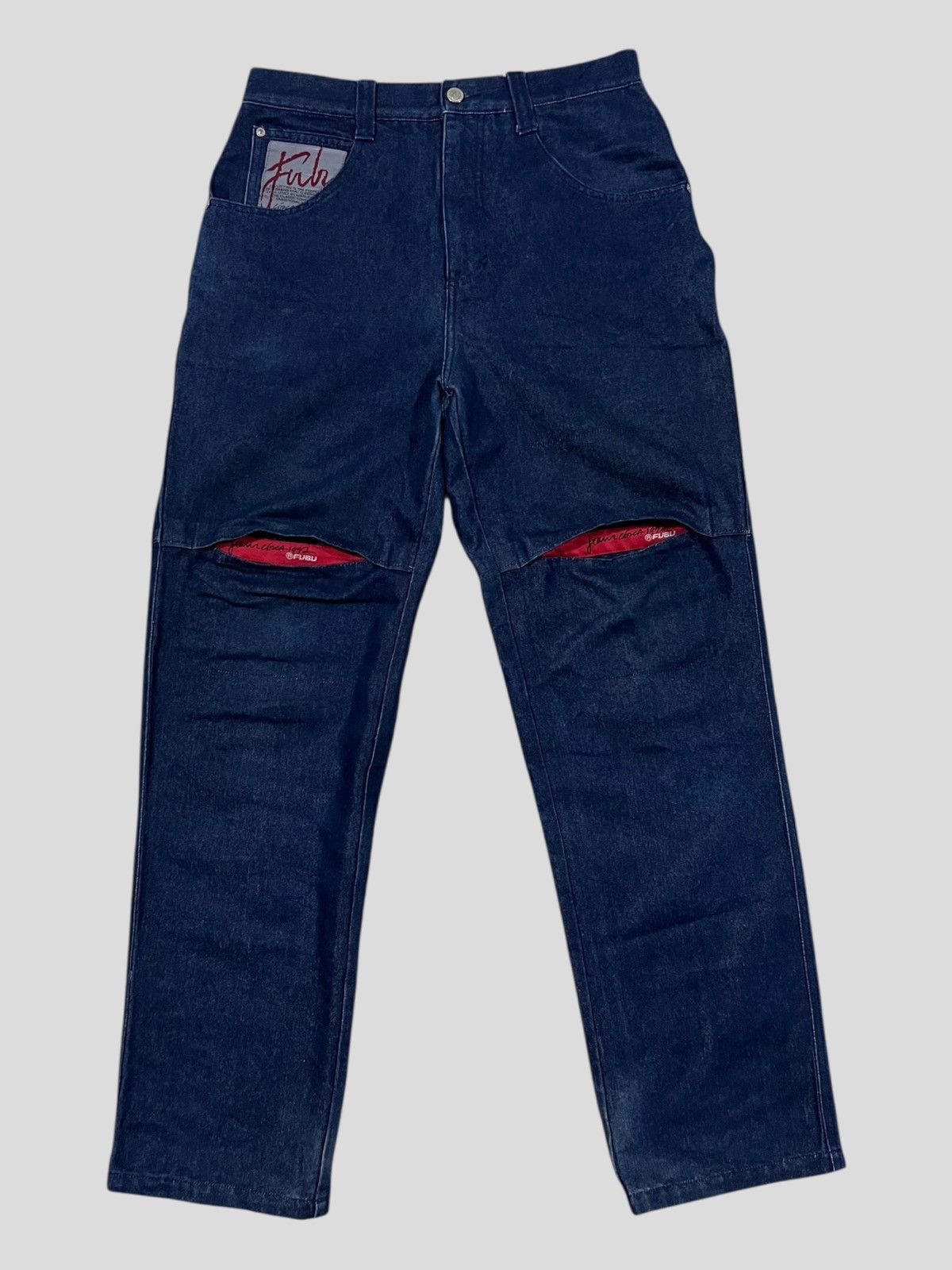 Fubu × JNCO × Vintage Y2K Fubu Fat Albert Embroidery Pockets Baggy 🎈Denim Jeans Size US 31 - 2 Thumbnail
